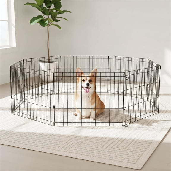 Pefilos 30" Tall Folding Metal Puppy/Dog Exercise Pen, Indoor/Outdoor 8 Panels Playpen with No Door, Provides 16 Sq Feet of Play Space, Black