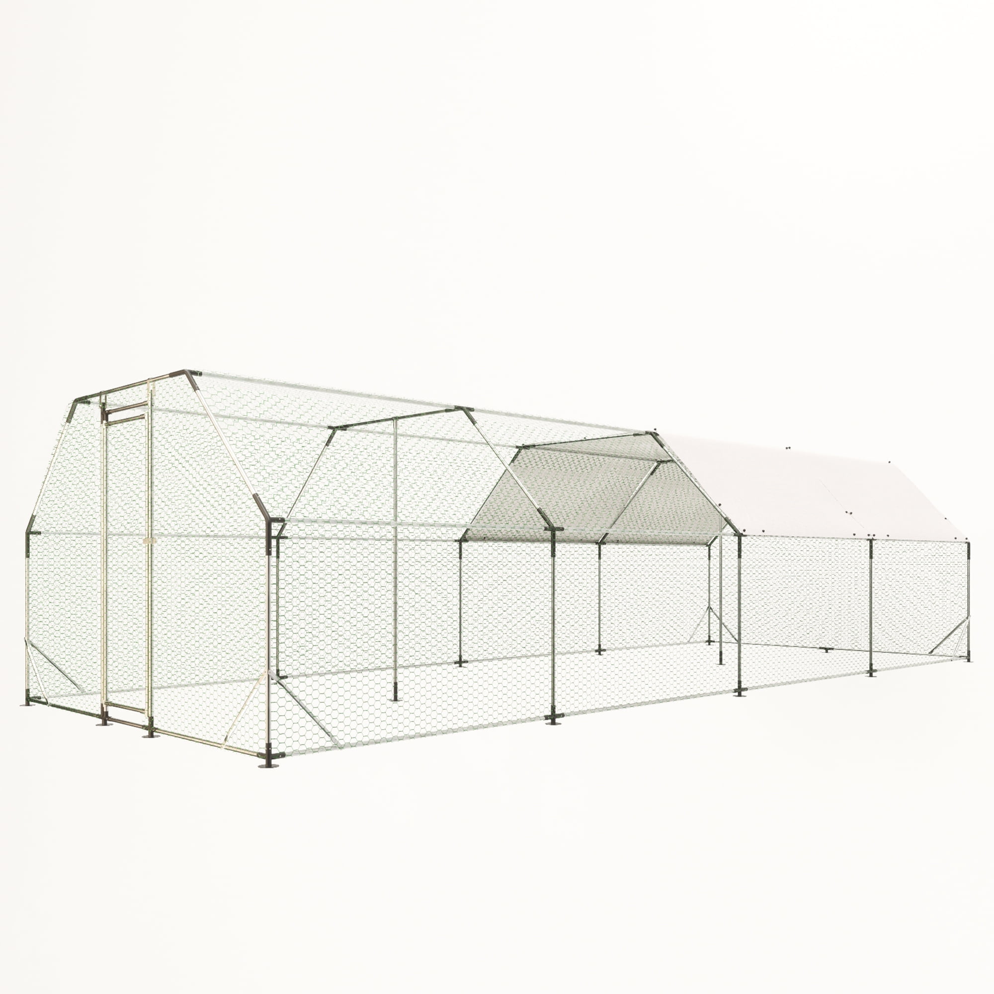 Pefilos 308" Galvanized Metal Chicken Coop for Outdoor, Large Walk in Chicken Cage Farm Poultry Run with Waterproof, Hen House for Rabbit and Chicken, Silver
