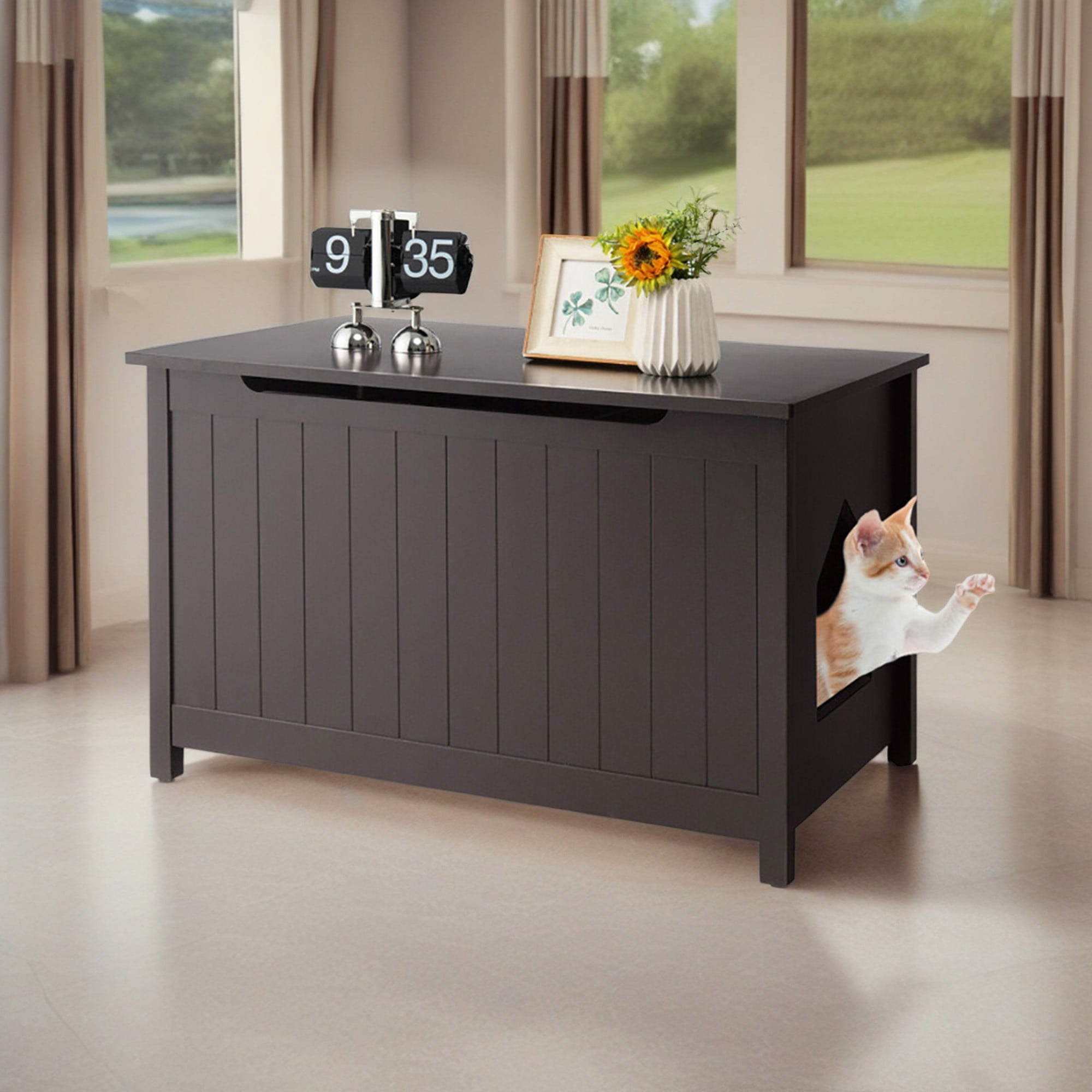 Pefilos 31" Cat Litter Box Enclosure, Dog-Proof Cat House with Cover for Large Cats, Hidden Cat Litter Box Furniture, Brown Pefilos 31" Cat Litter Box Enclosure, Dog-Proof Cat House with Cover for Large Cats, Hidden Cat Litter Box Furniture, Brown