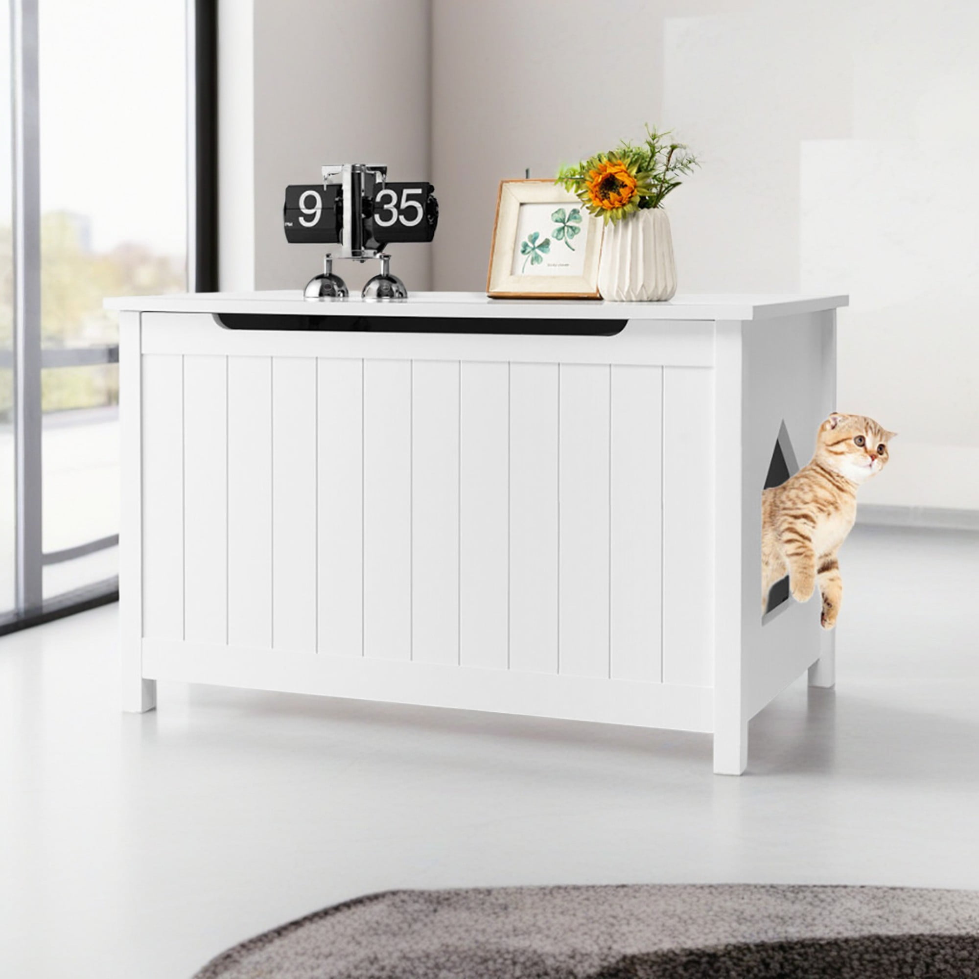 Pefilos 31" Cat Litter Box Enclosure, Dog-Proof Cat House with Cover for Large Cats, Hidden Cat Litter Box Furniture, White Pefilos 31" Cat Litter Box Enclosure, Dog-Proof Cat House with Cover for Large Cats, Hidden Cat Litter Box Furniture, White
