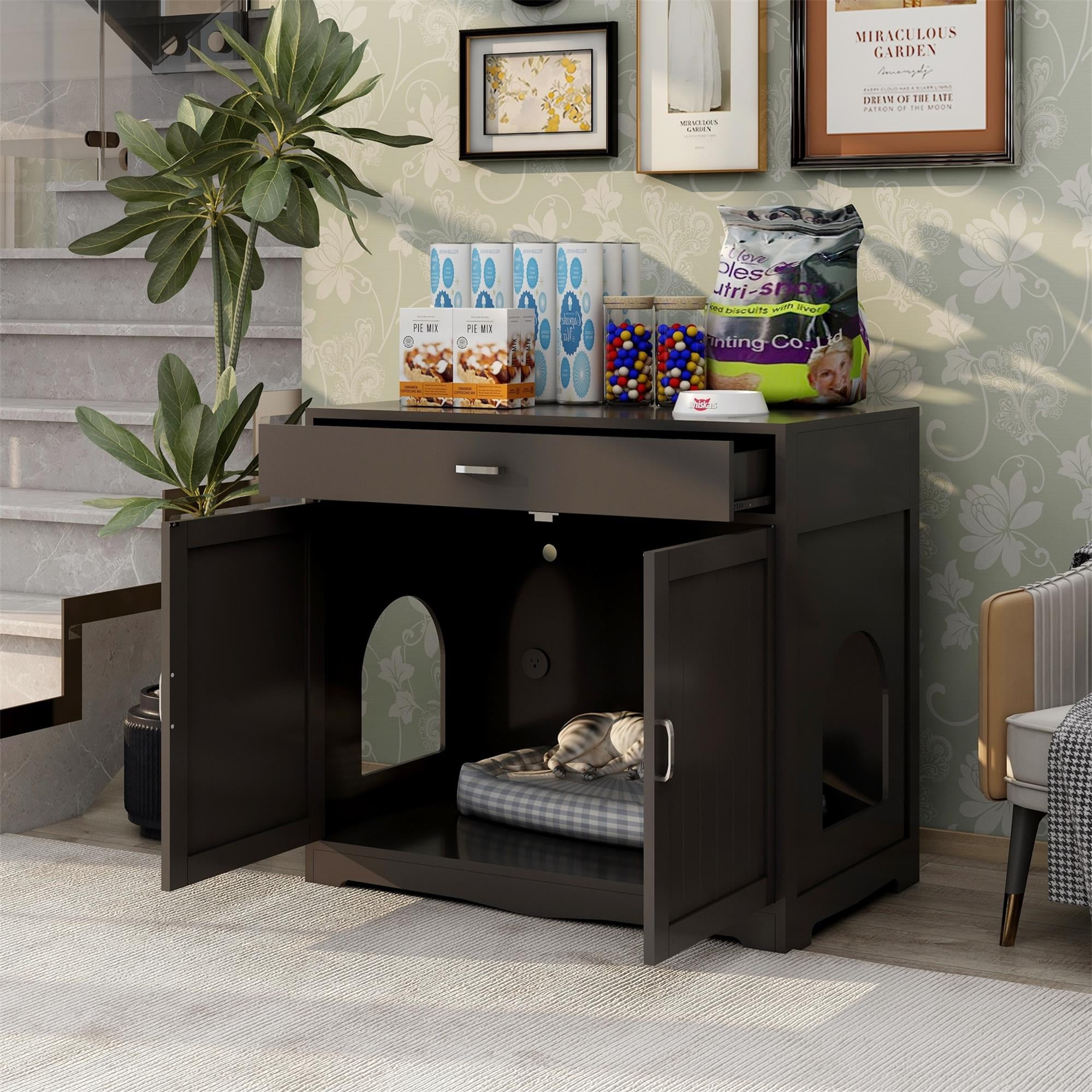 Pefilos 31" Cat Litter Box Enclosure, Hidden Cat Washroom Furniture with Divider, Large Wooden Pet House, Enough for Most of Orange Cat and Litter Box, Brown Pefilos 31" Cat Litter Box Enclosure, Hidden Cat Washroom Furniture with Divider, Large Wooden Pet House, Enough for Most of Orange Cat and Litter Box, Brown
