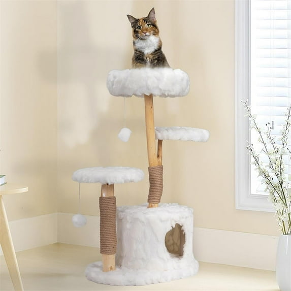 Pefilos 31" Cat Tree Tower for Indoor Cats, Modern Cat Tree with Condo and Climbing Perches, Kitten Scratching Tree, White