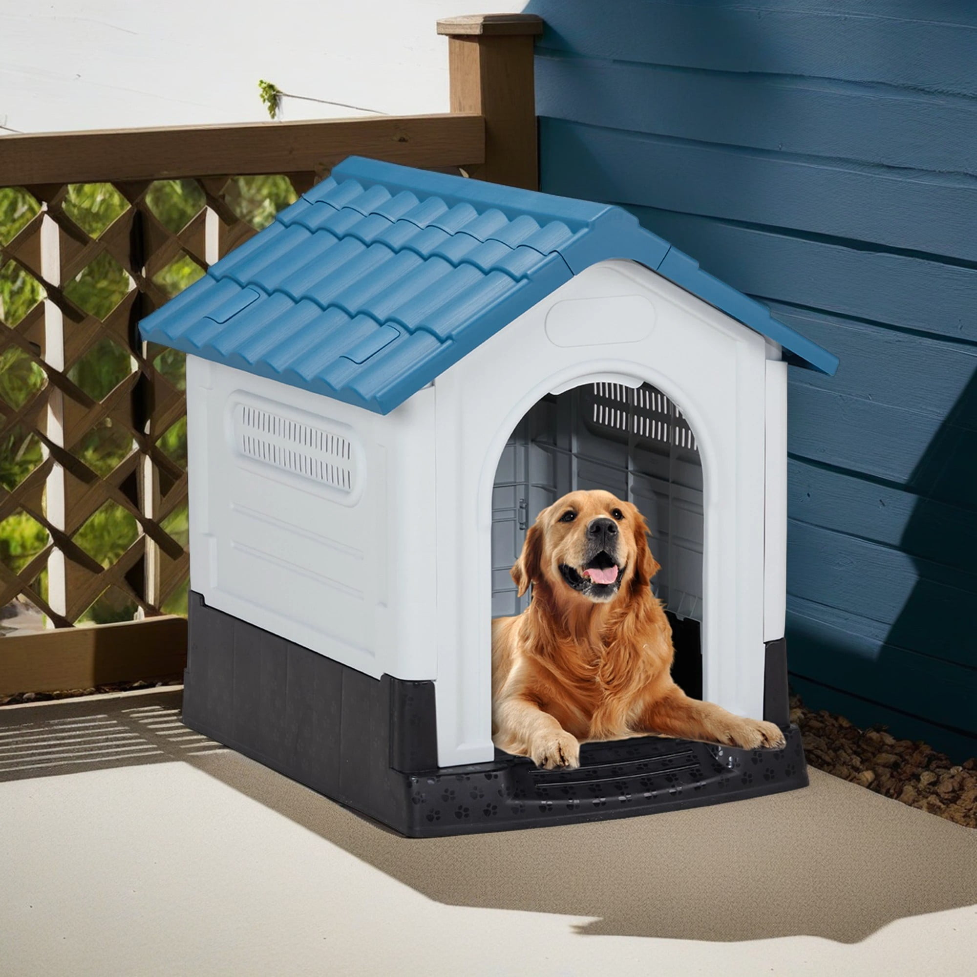 Pefilos 31" Dog House Indoor Outdoor Insulated Kennel Durable Plastic Doghouse for Small Dogs Weather, Water Resistant Dog Shelter with Air Vents, Blue Pefilos 31" Dog House Indoor Outdoor Insulated Kennel Durable Plastic Doghouse for Small Dogs Weather, Water Resistant Dog Shelter with Air Vents, Blue