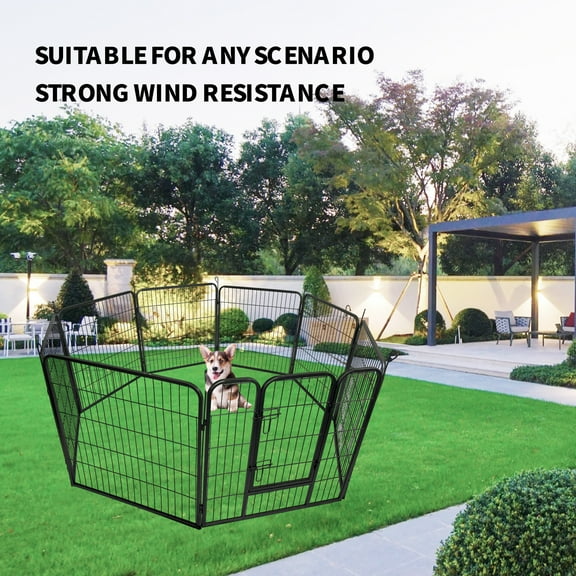 Pefilos 31" Dog Playpen for Outdoor, 8 Panels Puppy Pen Dog Fence Exercise Pen with Doors, Black M