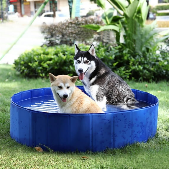 Pefilos 31 Inch Foldable Dog Pool Large Pet Pool Bathing Tub Outside Kiddie Pool for Dogs Cats and Kids, Blue