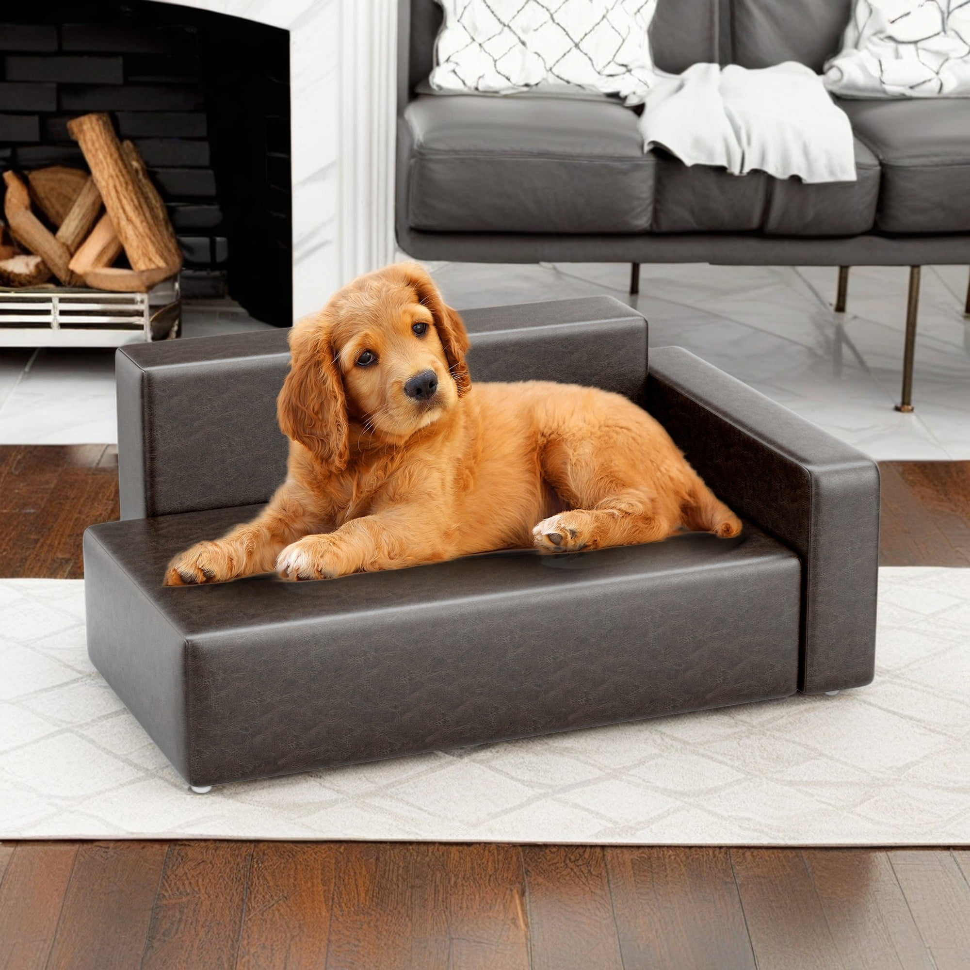 Pefilos 31" Modern Dog Sofa Bed, Stylish PU Leather Pet Furniture Sofa, Cat Couch for Cats and Small Animals, Brown Pefilos 31" Modern Dog Sofa Bed, Stylish PU Leather Pet Furniture Sofa, Cat Couch for Cats and Small Animals, Brown