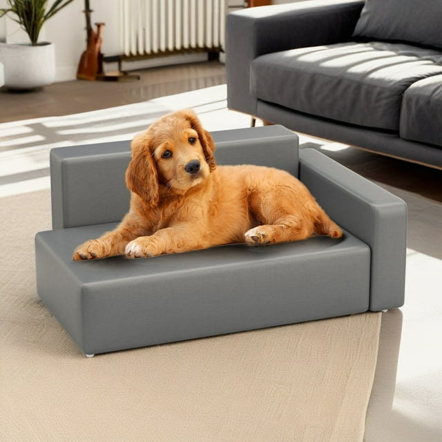 Pefilos 31" Modern Dog Sofa Bed, Stylish PU Leather Pet Furniture Sofa, Cat Couch for Cats and Small Animals, Gray Pefilos 31" Modern Dog Sofa Bed, Stylish PU Leather Pet Furniture Sofa, Cat Couch for Cats and Small Animals, Gray