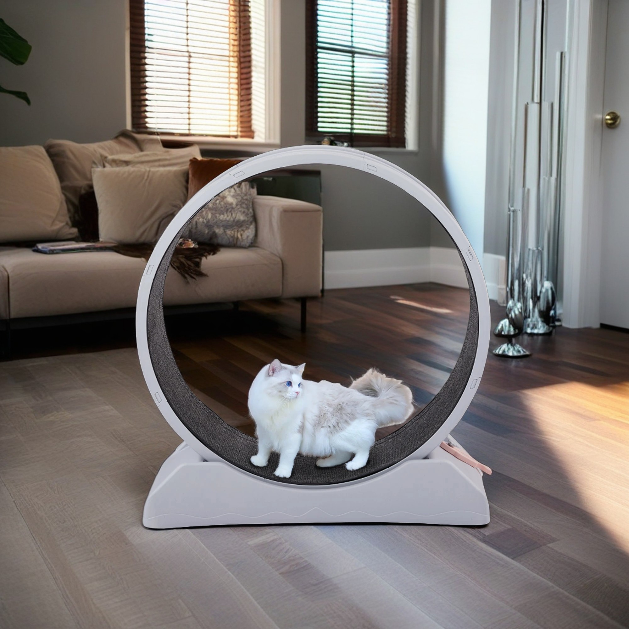 Pefilos 31" Plastic Cat Exercise Wheel, Cat Wheels for Indoor Cats, Cat Treadmill with Carpeted Runway, Cat Running for Cats Daily Exercise and Weight Loss, Gray