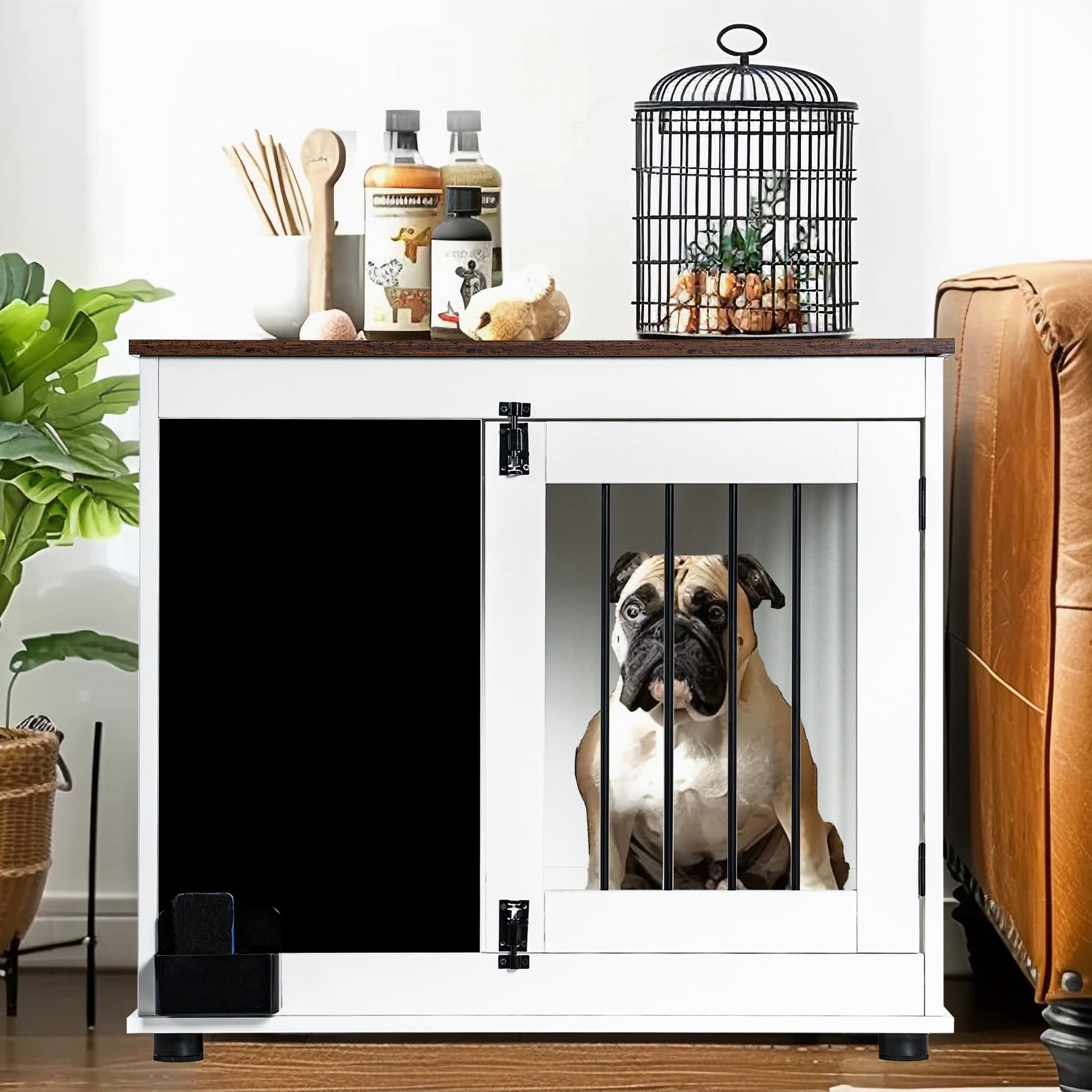 Pefilos 31" Wood Dog Crate Furniture, Medium Heavy Duty Dog Kennel House Cage with 2 Doors for Indoor Living Room Bedroom, White Pefilos 31" Wood Dog Crate Furniture, Medium Heavy Duty Dog Kennel House Cage with 2 Doors for Indoor Living Room Bedroom, White