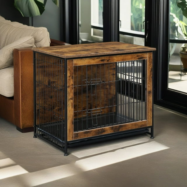 Pefilos 31" Wooden Dog Crate Furniture, Dog Kennel with Cushion, Indoor Dog House for Small Dog, Steel-Wire Dog Cage, Chew-Proof, Brown Pefilos 31" Wooden Dog Crate Furniture, Dog Kennel with Cushion, Indoor Dog House for Small Dog, Steel-Wire Dog Cage, Chew-Proof, Brown