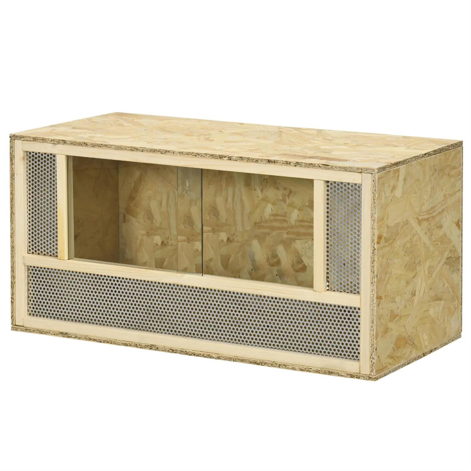 Pefilos 31" Wooden Tortoise House, Large Reptile Terrarium Cage with Sliding Door, Indoor Turtle Habitat Enclosure for Chameleon, Lizard, Snake, Frog, Beige
