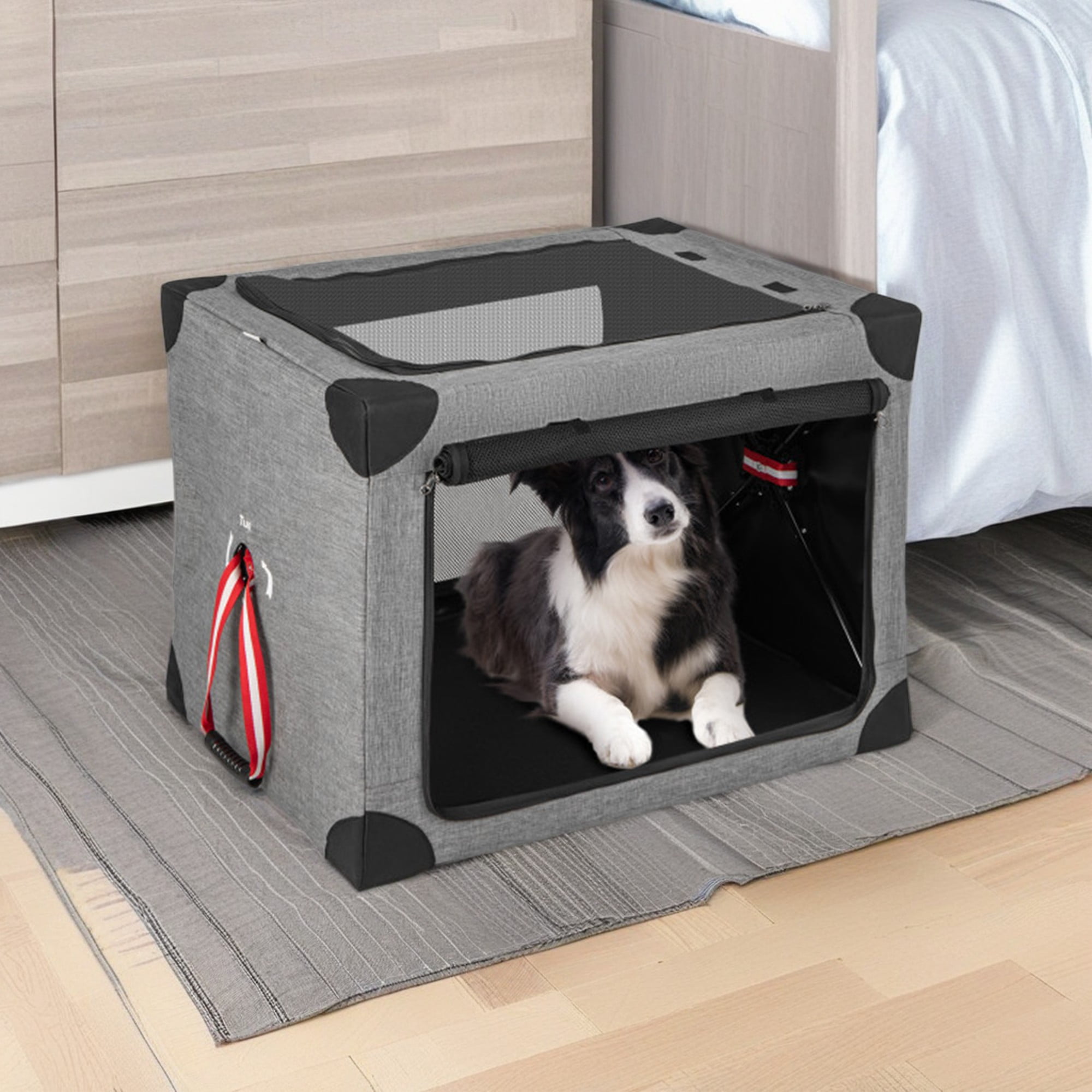 Pefilos 32" 3-Door Portable Soft-Sided Folding Soft Dog Travel Crate Kennel, Dog Crate with Removable Pad and Metal Frame-L, Gray Pefilos 32" 3-Door Portable Soft-Sided Folding Soft Dog Travel Crate Kennel, Dog Crate with Removable Pad and Metal Frame-L, Gray