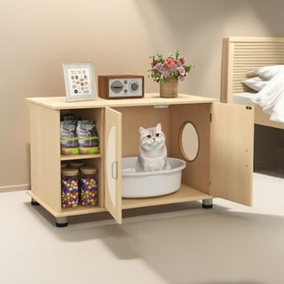 Dextrus Large Hidden Cat Litter Box Enclosure Furniture with Shelf & Double Doors, Wooden Sturdy Cat Washroom Storage with 4 Hooks, Indoor Cat House