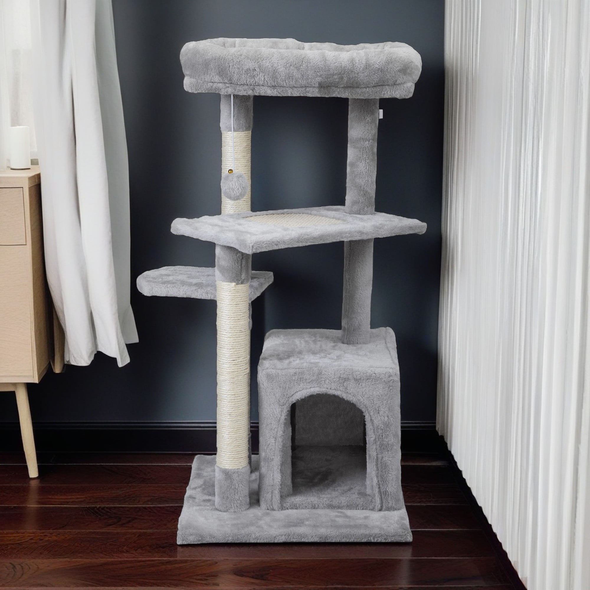 Pefilos 32" Cat Scratching Post, Christmas Tree Cat Scratcher Post for Indoor Cats, Small Kitten Claw Cat Tree with 3 Posts, Gray Pefilos 32" Cat Scratching Post, Christmas Tree Cat Scratcher Post for Indoor Cats, Small Kitten Claw Cat Tree with 3 Posts, Gray