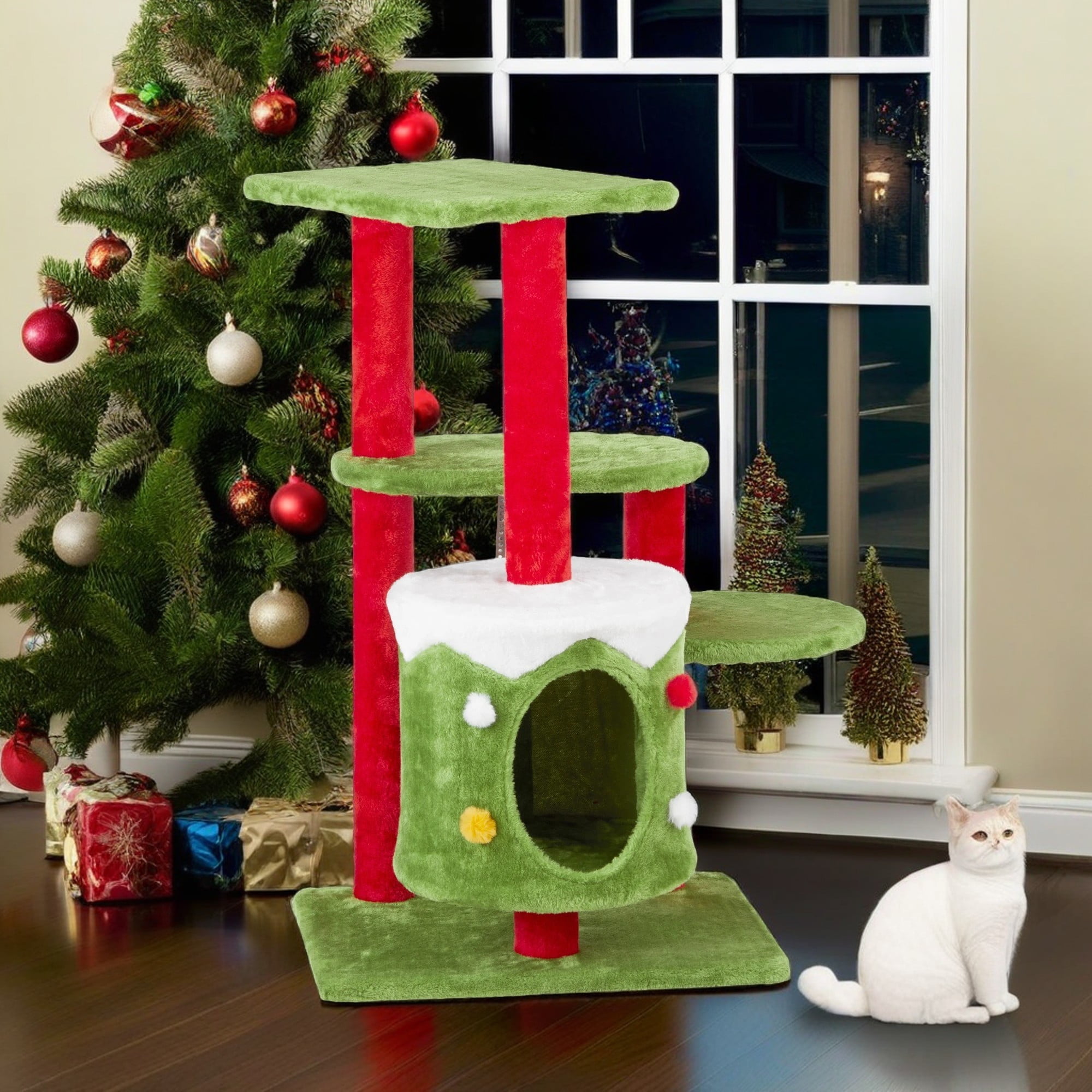 Pefilos 32" Cat Tree, Cat Tower with Sisal-Covered Scratching Post, Cat Condo, for Small Spaces, Kittens, Green Pefilos 32" Cat Tree, Cat Tower with Sisal-Covered Scratching Post, Cat Condo, for Small Spaces, Kittens, Green