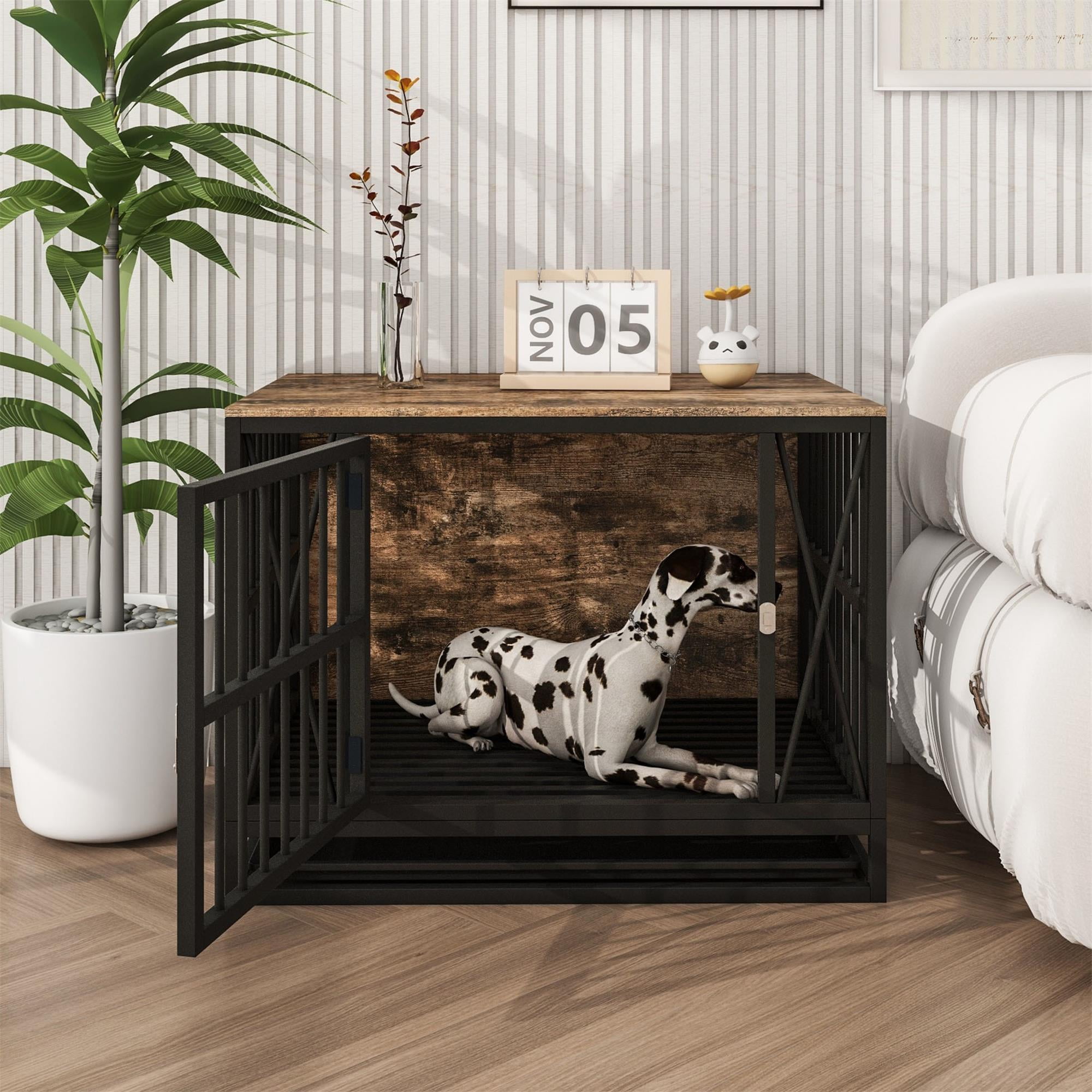 Pefilos 32" Dog Cages Indoor for Dogs, Heavy Duty Dog Crate Furniture, Escape Proof Dog Kennel with Removable Tray, Brown Pefilos 32" Dog Cages Indoor for Dogs, Heavy Duty Dog Crate Furniture, Escape Proof Dog Kennel with Removable Tray, Brown