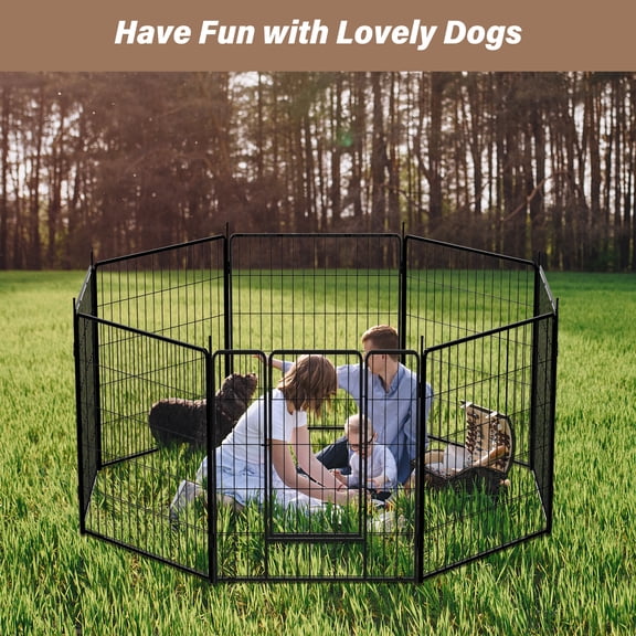 Pefilos 32" Dog Playpen Outdoor, 8-Panels Dog Pen Large Indoor Metal Puppy Pet Playpen for Small Dogs Iron Run Fence, Black