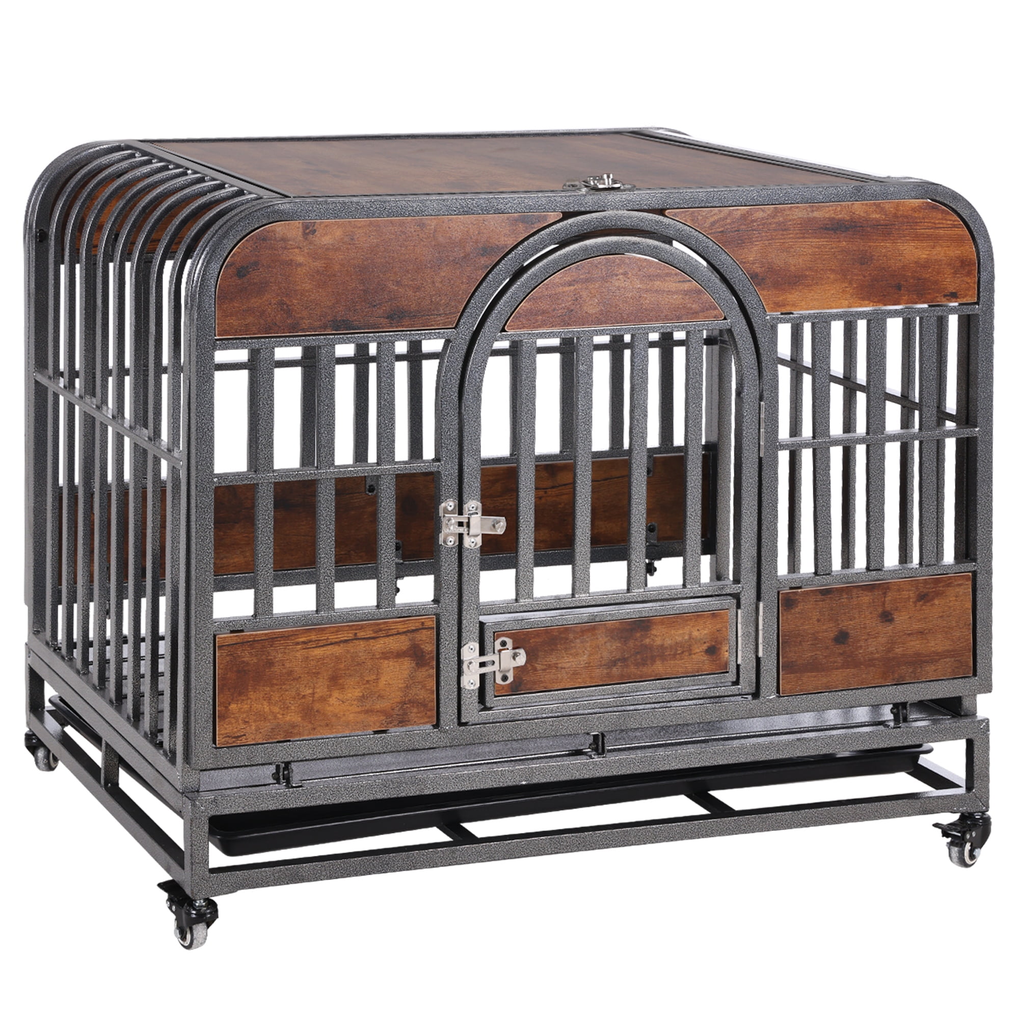 Pefilos 32" Heavy Duty Dog Crate for Small Dogs, Furniture Style Dog Cage with Removable Trays and Wheels, Dog House for Indoor Dogs, Brown Pefilos 32" Heavy Duty Dog Crate for Small Dogs, Furniture Style Dog Cage with Removable Trays and Wheels, Dog House for Indoor Dogs, Brown