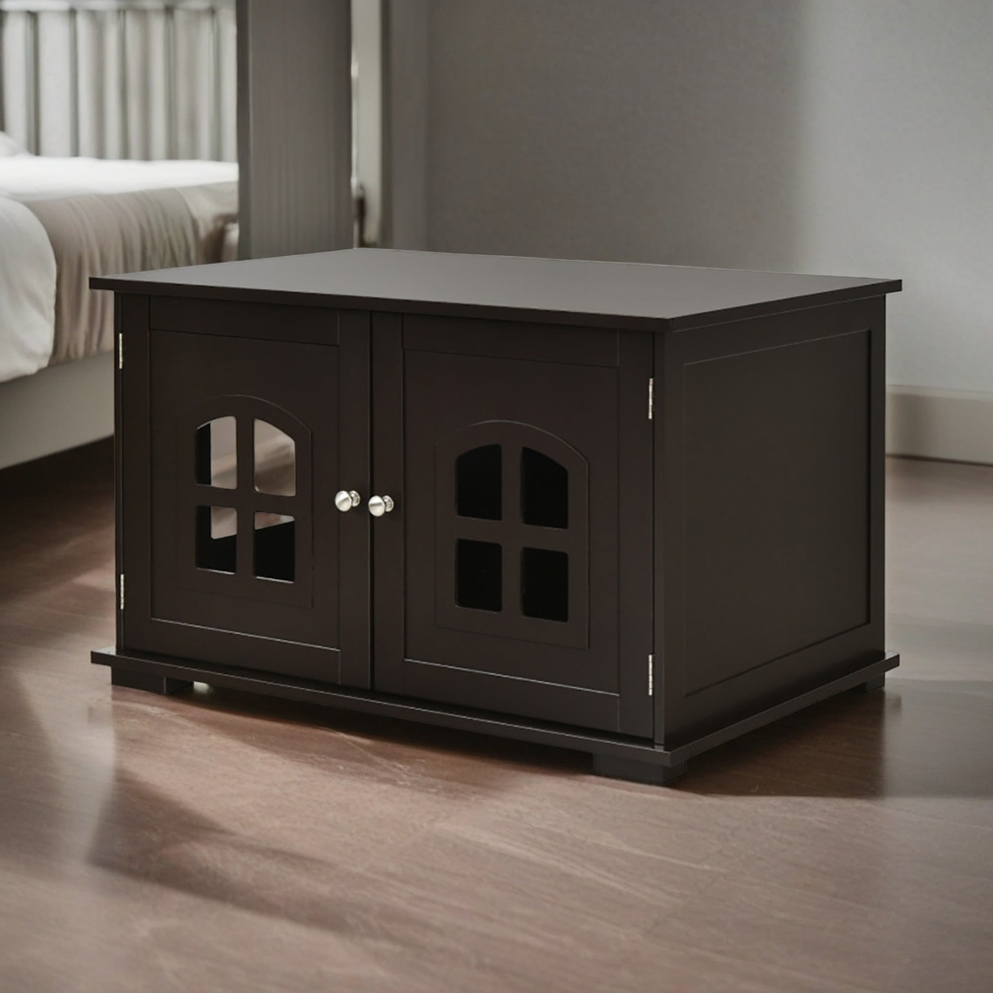 Pefilos 32" Large Wooden Cat Litter Box Enclosure Hidden Cat Washroom with Divider, Cat House Furniture, Brown Pefilos 32" Large Wooden Cat Litter Box Enclosure Hidden Cat Washroom with Divider, Cat House Furniture, Brown