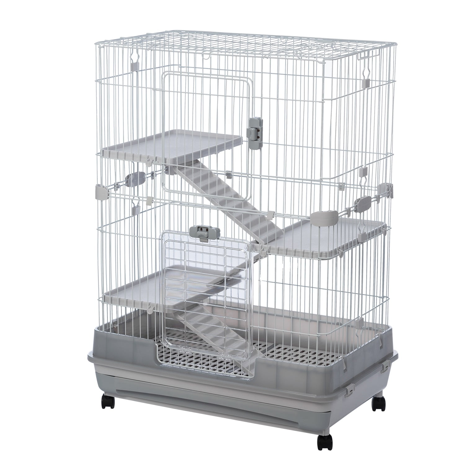 Pefilos 32" Wire Cat Cages with 3 Ladders Pet Crate House, Large Hamster Cages Playpen for Indoor, Silver Pefilos 32" Wire Cat Cages with 3 Ladders Pet Crate House, Large Hamster Cages Playpen for Indoor, Silver