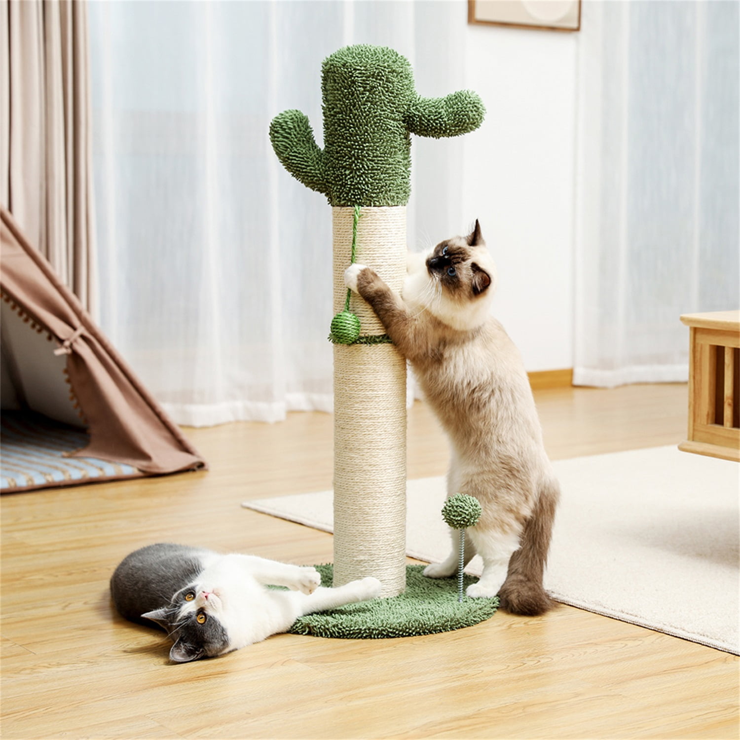 Pefilos 33" Cat Scratching Post for Large Cats with Sisal Rope Scratch Posts Cat Scratching Post for Furniture Interactive Ball Toys Vertical Scratcher for Indoor Cats Kitten Tree, White Pefilos 33" Cat Scratching Post for Large Cats with Sisal Rope Scratch Posts Cat Scratching Post for Furniture Interactive Ball Toys Vertical Scratcher for Indoor Cats Kitten Tree, White