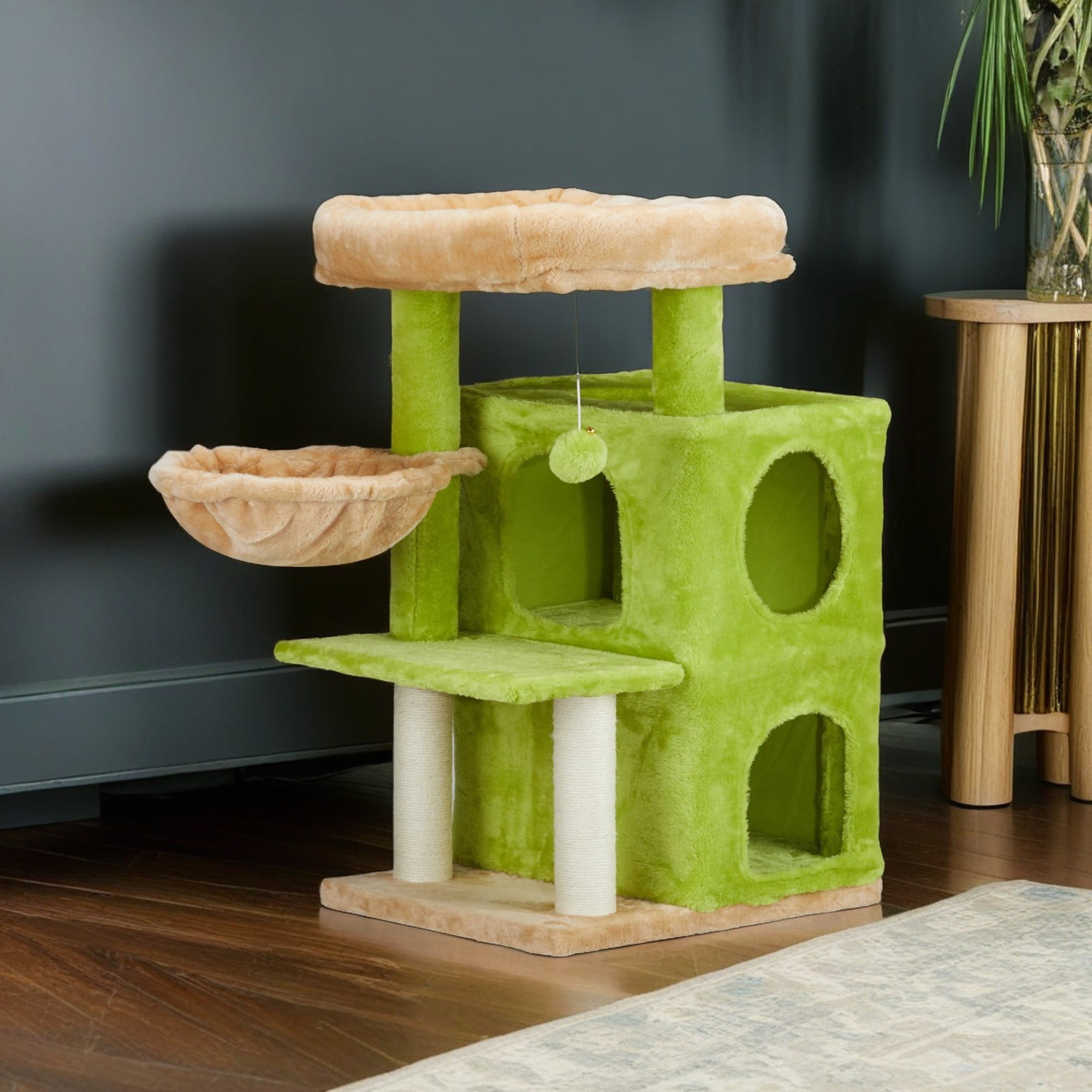 Pefilos 33" Cat Tree Tower for Indoor Cats, Cat Tree House with Large Padded Perch, Hammock, 2-Tiered Condo, Scratching Posts and Dangling Ball, Green Pefilos 33" Cat Tree Tower for Indoor Cats, Cat Tree House with Large Padded Perch, Hammock, 2-Tiered Condo, Scratching Posts and Dangling Ball, Green