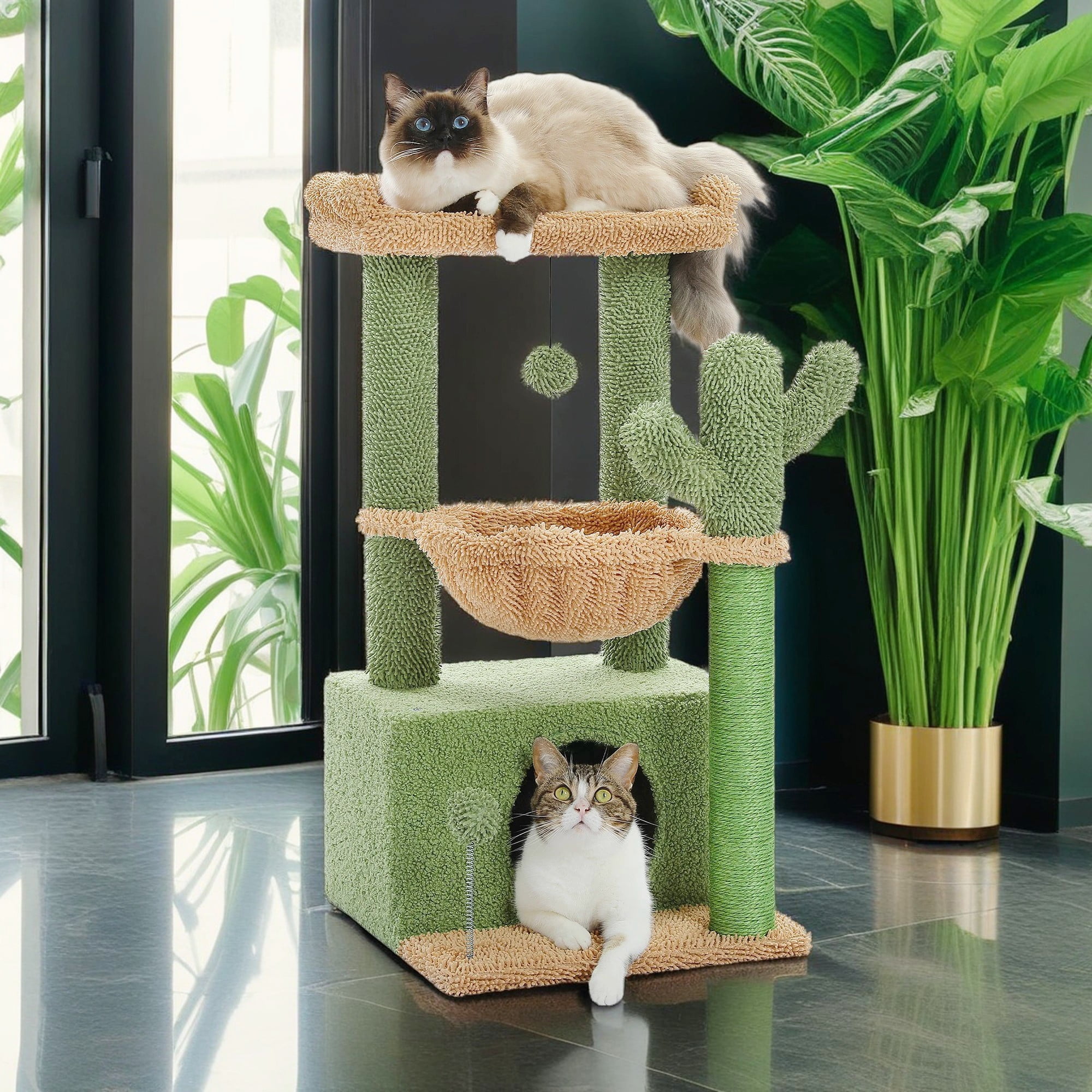 Pefilos 33" Cat Tree Tower Small Cactus Cat Trees for Indoor Cat Condo with Hammock, Top Perch for Kittens and Adults Cats, Green Pefilos 33" Cat Tree Tower Small Cactus Cat Trees for Indoor Cat Condo with Hammock, Top Perch for Kittens and Adults Cats, Green