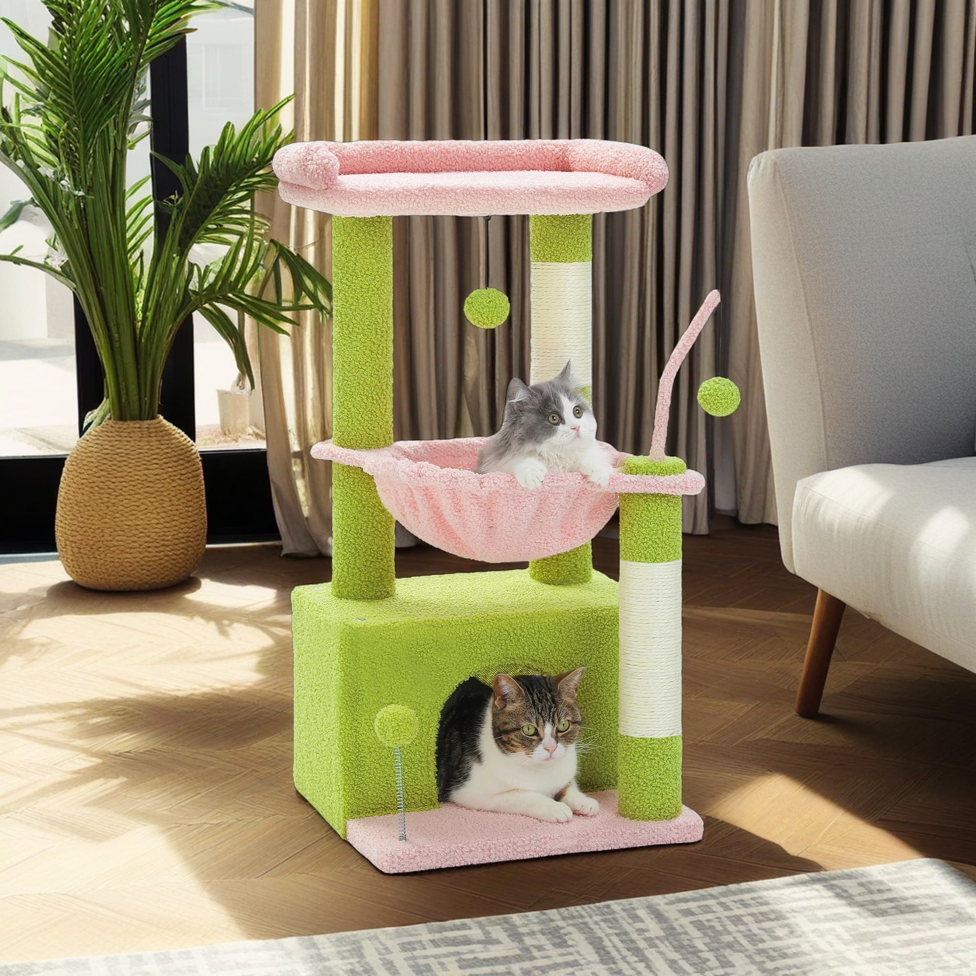 Pefilos 33" Cat Tree Tower Small Flower Cat Trees for Indoor Cat Condo with Hammock, Top Perch for Kittens and Adults Cats, Pink Pefilos 33" Cat Tree Tower Small Flower Cat Trees for Indoor Cat Condo with Hammock, Top Perch for Kittens and Adults Cats, Pink