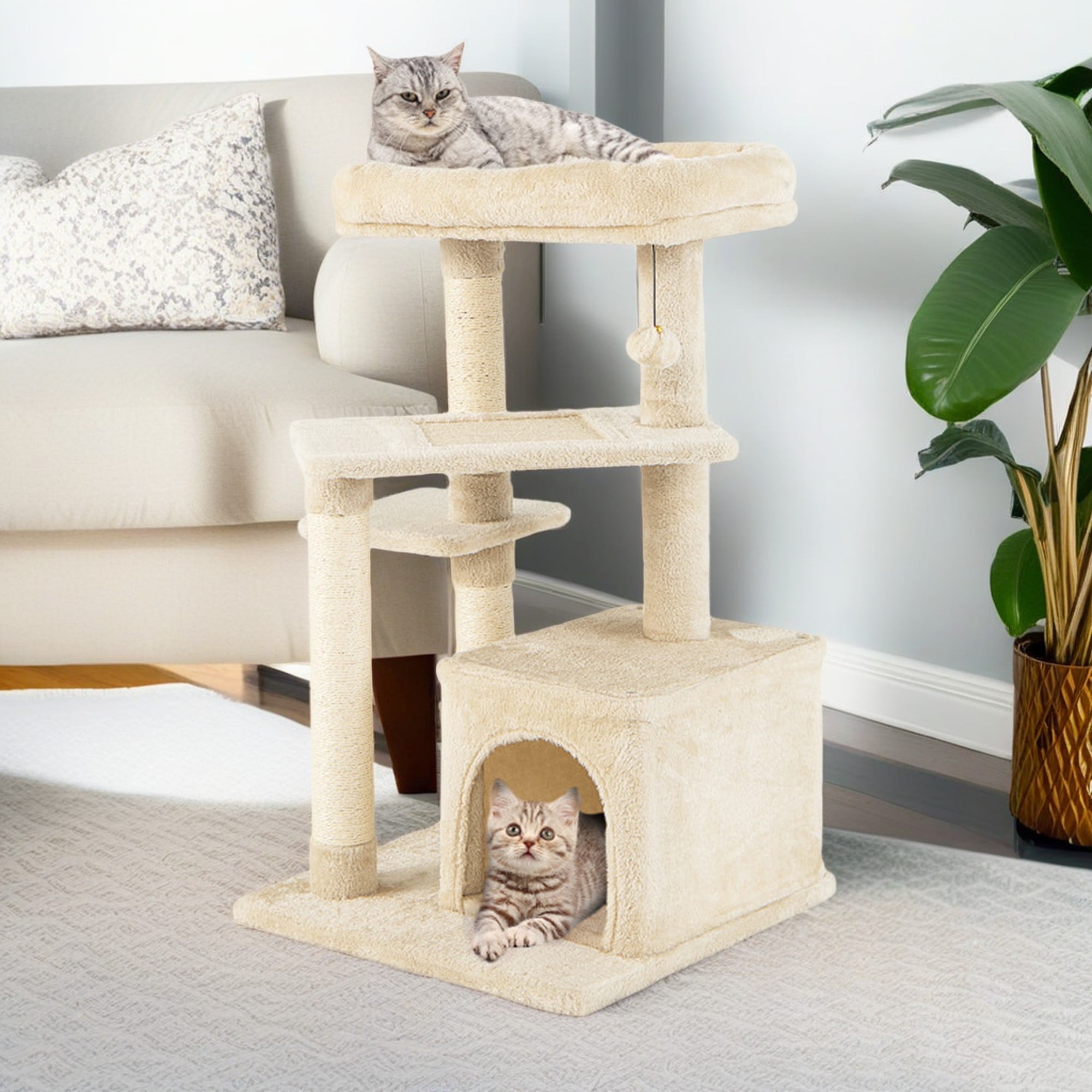 Pefilos 33" Cat Tree for Small Indoor Cats, Plush Cat Tower with Large Cat Condo, Perch and Sisal Cat Scratching Post for Kittens, Beige Pefilos 33" Cat Tree for Small Indoor Cats, Plush Cat Tower with Large Cat Condo, Perch and Sisal Cat Scratching Post for Kittens, Beige