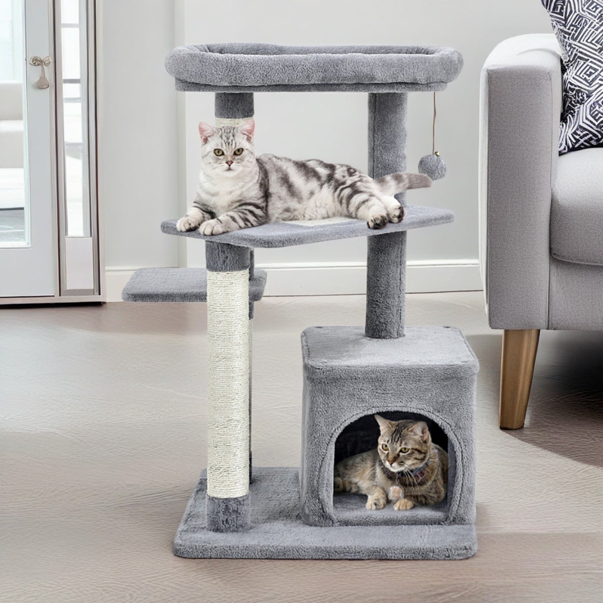 Pefilos 33" Cat Tree for Small Indoor Cats, Plush Cat Tower with Large Cat Condo, Perch and Sisal Cat Scratching Post for Kittens, Gray Pefilos 33" Cat Tree for Small Indoor Cats, Plush Cat Tower with Large Cat Condo, Perch and Sisal Cat Scratching Post for Kittens, Gray