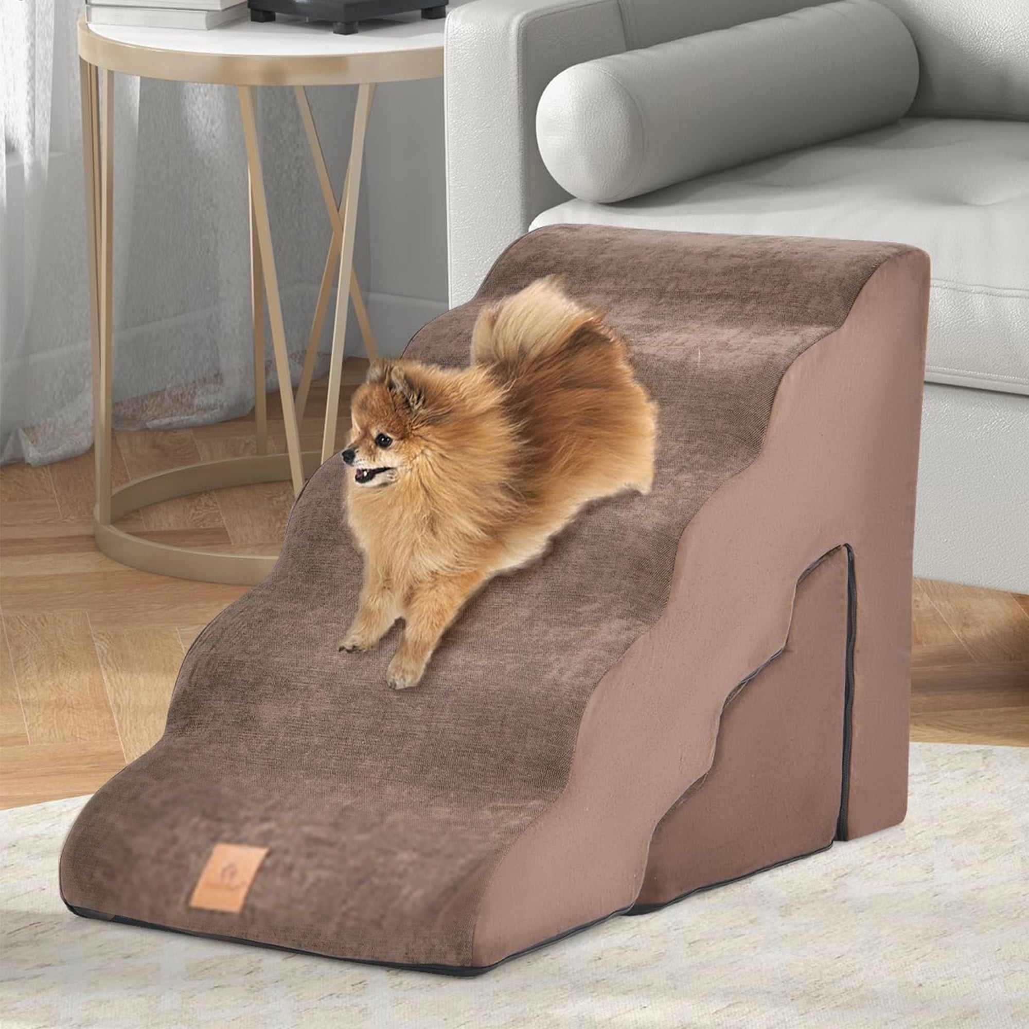 Pefilos 33" Dog Stairs for Small Pets with High-Density Sponge and Silicone Paw Prints, 5-Step Dog Ramp for Beds and Couch, Brown Pefilos 33" Dog Stairs for Small Pets with High-Density Sponge and Silicone Paw Prints, 5-Step Dog Ramp for Beds and Couch, Brown