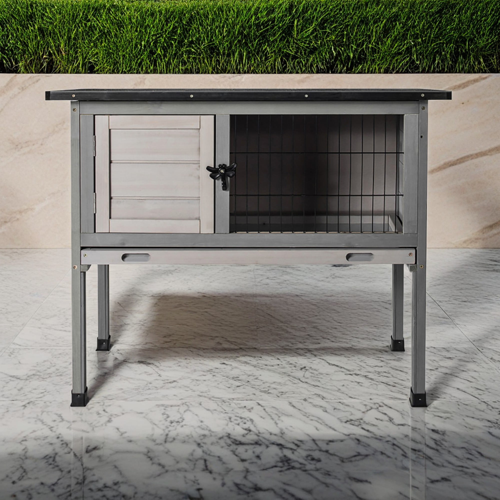 Pefilos 33" Rabbit Hutch for Outdoor Deck Wood Bunny Cage, Pet Guinea Pig Hutch Animal Poultry Cage, Gray