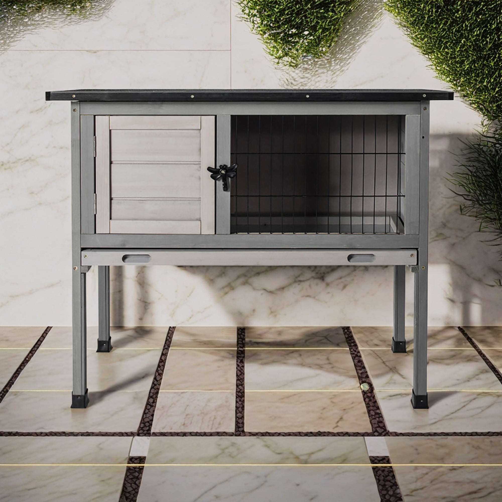 Pefilos 33" Rabbit Hutch for Outdoor, Indoor Wood Bunny Cage, Small Animal Pet House Guinea Pig Hutch, Gray Pefilos 33" Rabbit Hutch for Outdoor, Indoor Wood Bunny Cage, Small Animal Pet House Guinea Pig Hutch, Gray