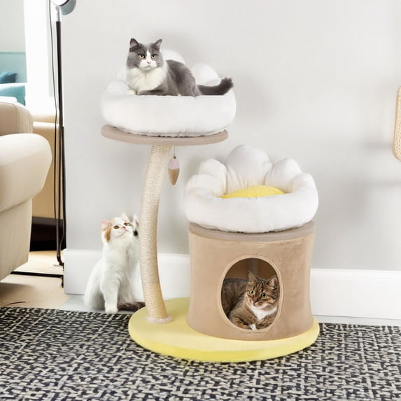 Pefilos 33" Small Cat Tree Tower with Cat Scratching Post for Indoor Cats, Featuring with Cat Condo and Cozy Perch for Kittens and Cats, White