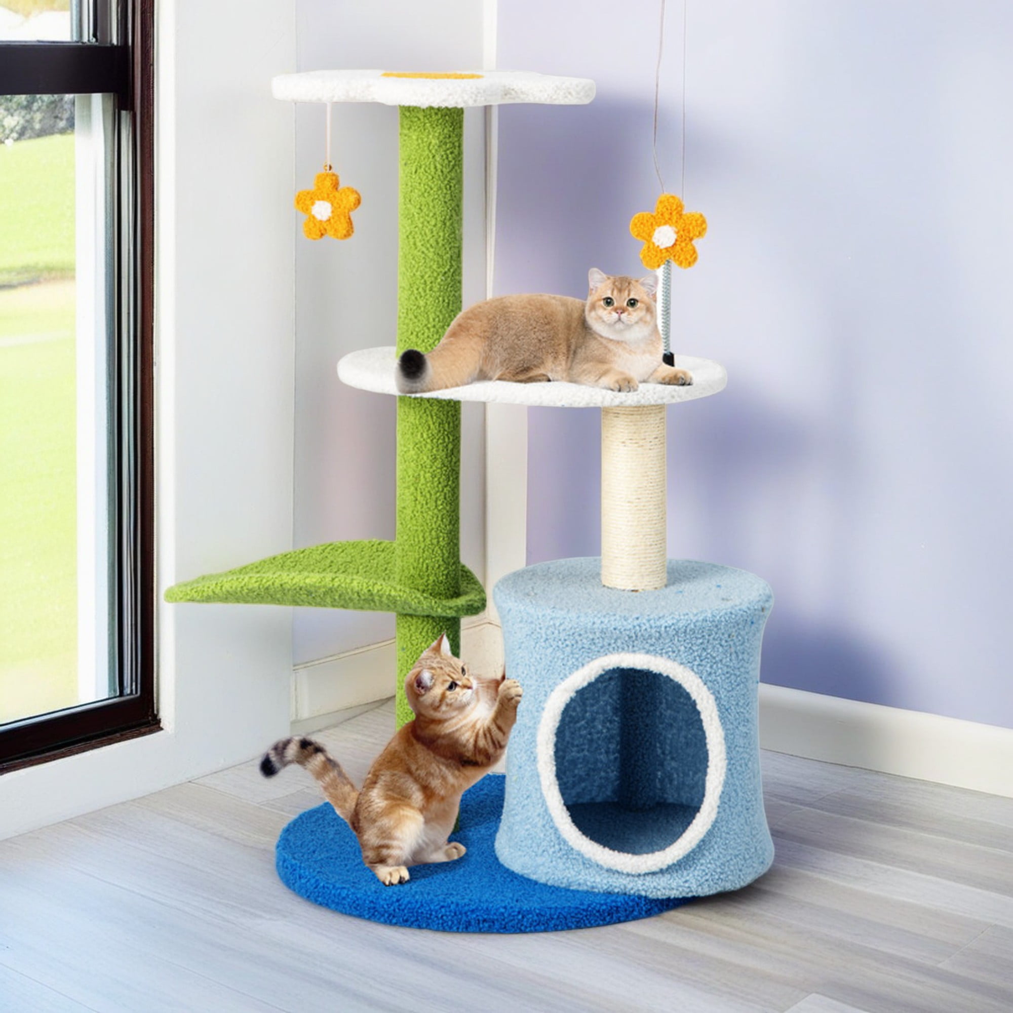 Pefilos 34" Cat Tree for Indoor Cats, Plush Cat Tower with Cat Condo, Jingling Balls and Sisal Cat Scratching Post for Kittens, Blue Pefilos 34" Cat Tree for Indoor Cats, Plush Cat Tower with Cat Condo, Jingling Balls and Sisal Cat Scratching Post for Kittens, Blue