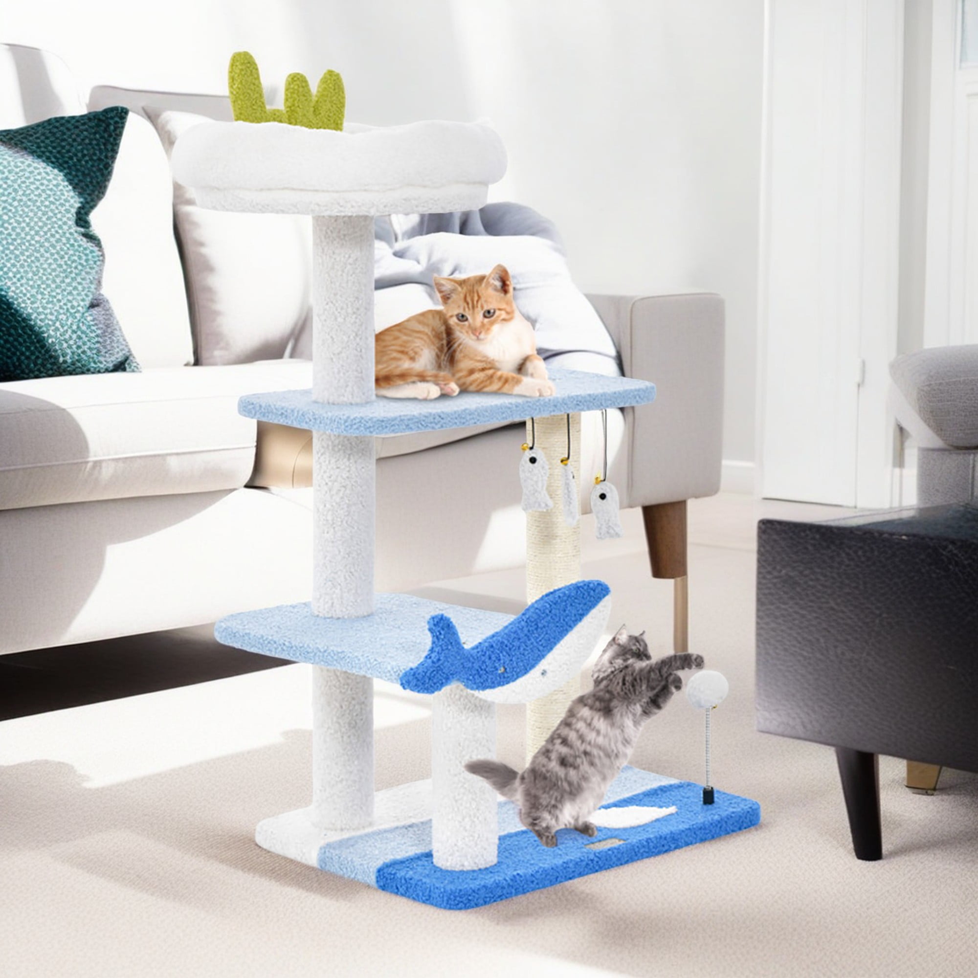 Pefilos 34" Cat Tree with Scratching Posts, Cat Tower with Padded Plush Perch, Multi-Platform for Jump, Blue Pefilos 34" Cat Tree with Scratching Posts, Cat Tower with Padded Plush Perch, Multi-Platform for Jump, Blue