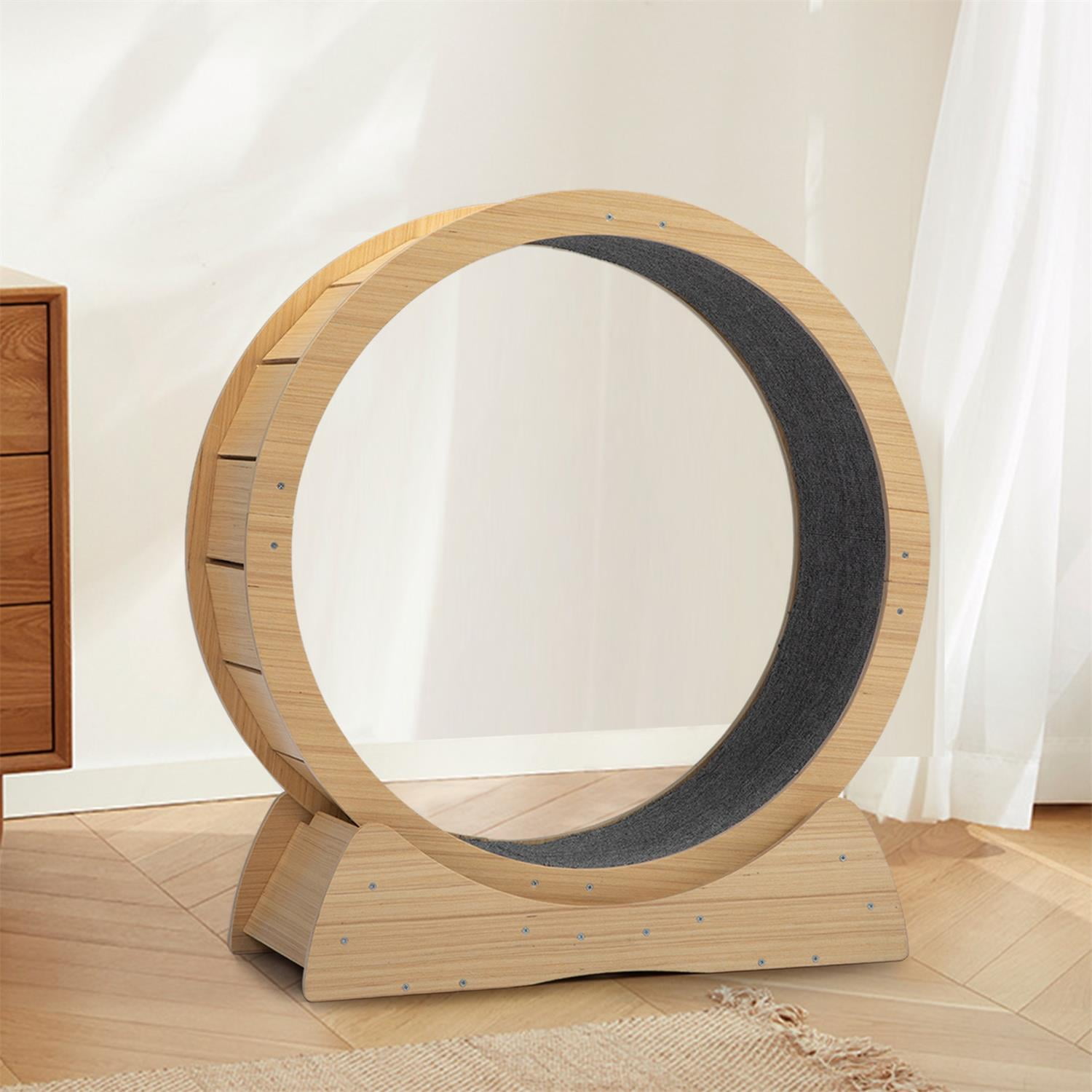 Pefilos 34 Inch Round Cat Toy Hamster-Wheel Style Cat Wheel with Carpet Runway Exercise, Wooden Sisal-Covered Cat Scratcher Toy, Beige Pefilos 34 Inch Round Cat Toy Hamster-Wheel Style Cat Wheel with Carpet Runway Exercise, Wooden Sisal-Covered Cat Scratcher Toy, Beige