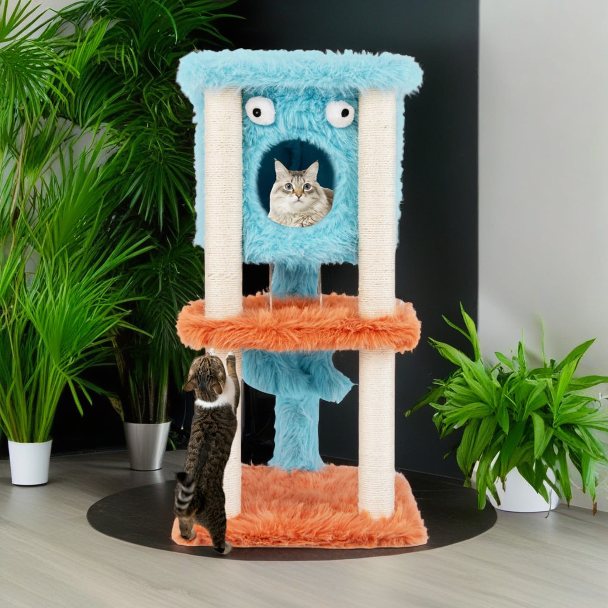 Pefilos 34" Monster-Themed Cat Tree Tower with Cat Condo, Kitten Plush Habitat with Scratch Posts Toy Cat Tree House, Blue+Orange Pefilos 34" Monster-Themed Cat Tree Tower with Cat Condo, Kitten Plush Habitat with Scratch Posts Toy Cat Tree House, Blue+Orange