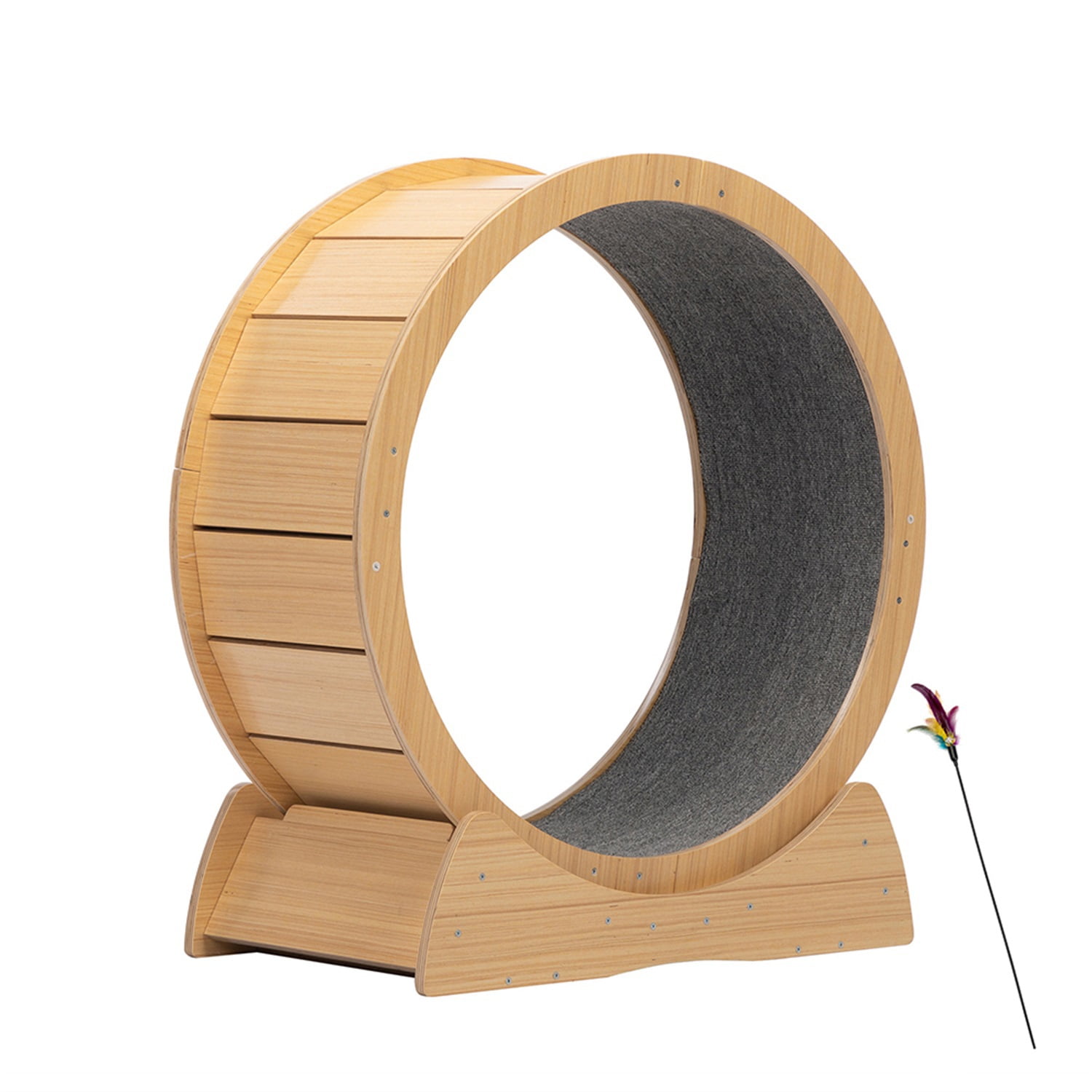 Pefilos 34" Round Cat Toy Cat Wheel with Carpet Runway Exercise, Wooden Sisal-Covered Cat Scratcher Toy, Beige Pefilos 34" Round Cat Toy Cat Wheel with Carpet Runway Exercise, Wooden Sisal-Covered Cat Scratcher Toy, Beige