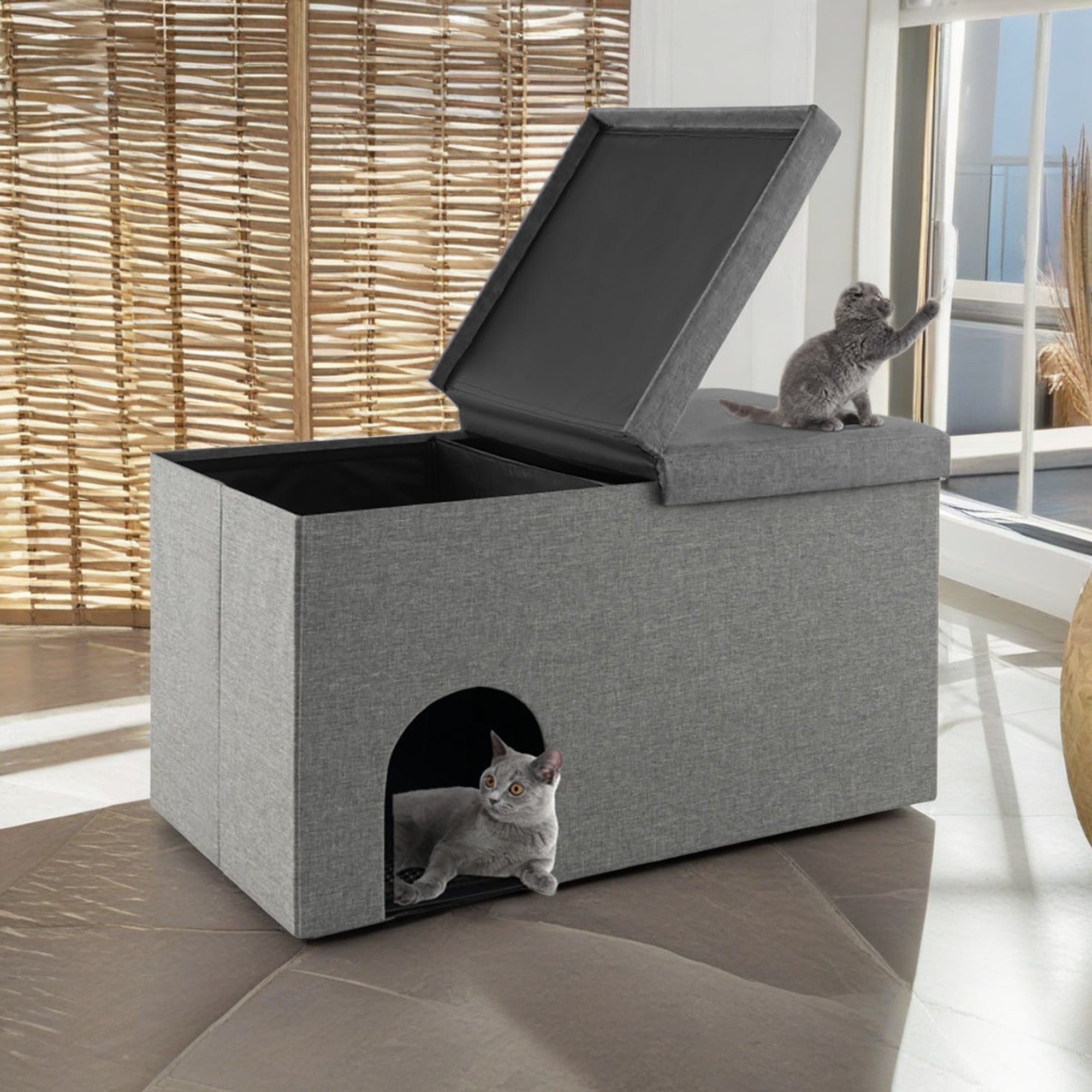 Pefilos 35" Cat House for Indoor Cats, Cat Litter Box Enclosure with Urine Proof Litter Mat, Kitty Condo Bed Cave Storage Bench, Gray Pefilos 35" Cat House for Indoor Cats, Cat Litter Box Enclosure with Urine Proof Litter Mat, Kitty Condo Bed Cave Storage Bench, Gray