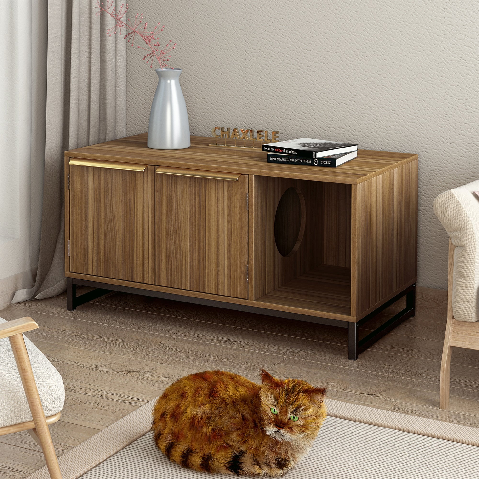 Pefilos 35" Cat Litter Box Cover Furniture with Sturdy Wooden Structure, Cat Washroom Storage Spacious Storage, Fit Most of Litter Box Enclosure, Beige Pefilos 35" Cat Litter Box Cover Furniture with Sturdy Wooden Structure, Cat Washroom Storage Spacious Storage, Fit Most of Litter Box Enclosure, Beige