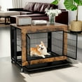thumbnail image 1 of Pefilos 35" Dog Crate Rustic Style Furniture Dog Cage Crate with Double Doors and Lift Top Heavy-Duty Kennel, Brown, 1 of 8