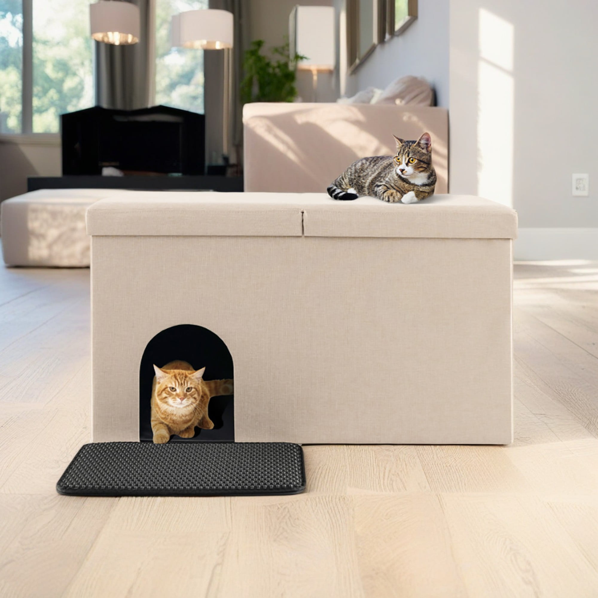 Pefilos 35" Hidden Cat Litter Box Enclosure Furniture with Urine Proof Litter Mat, Pet House for Indoor Cats, Living Room Cat Condo Bed Cave, Beige Pefilos 35" Hidden Cat Litter Box Enclosure Furniture with Urine Proof Litter Mat, Pet House for Indoor Cats, Living Room Cat Condo Bed Cave, Beige