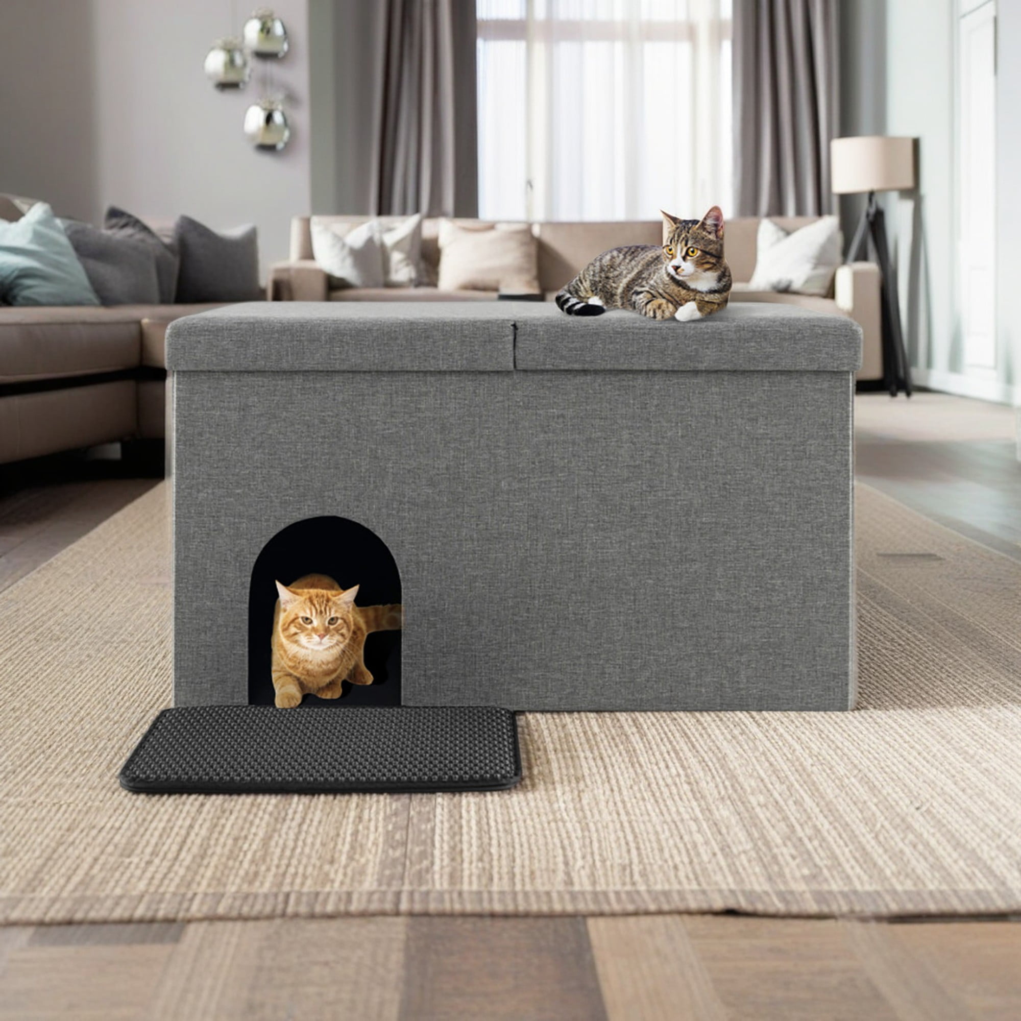 Pefilos 35" Hidden Cat Litter Box Enclosure Furniture with Urine Proof Litter Mat, Pet House for Indoor Cats, Living Room Cat Condo Bed Cave, Gray Pefilos 35" Hidden Cat Litter Box Enclosure Furniture with Urine Proof Litter Mat, Pet House for Indoor Cats, Living Room Cat Condo Bed Cave, Gray