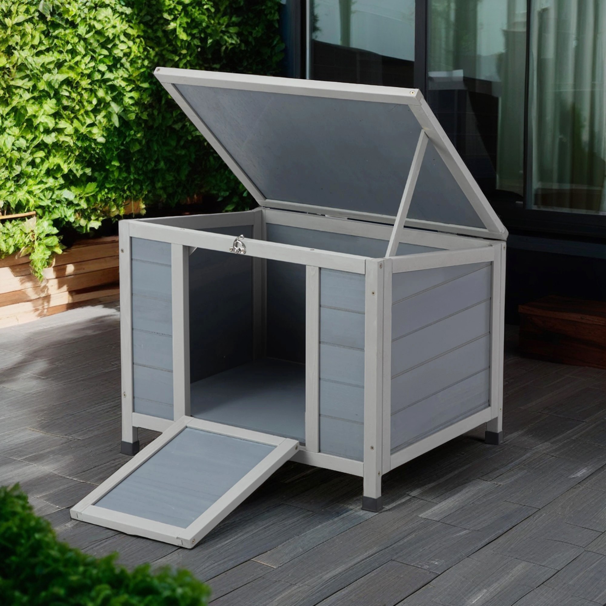 Pefilos 23" Outdoor Wood Cat House with Weatherproof Openable Top, Rabbit Hutch for Indoor Guinea Pig Habitat Small Animal Pet Cage, Gray Pefilos 23" Outdoor Wood Cat House with Weatherproof Openable Top, Rabbit Hutch for Indoor Guinea Pig Habitat Small Animal Pet Cage, Gray