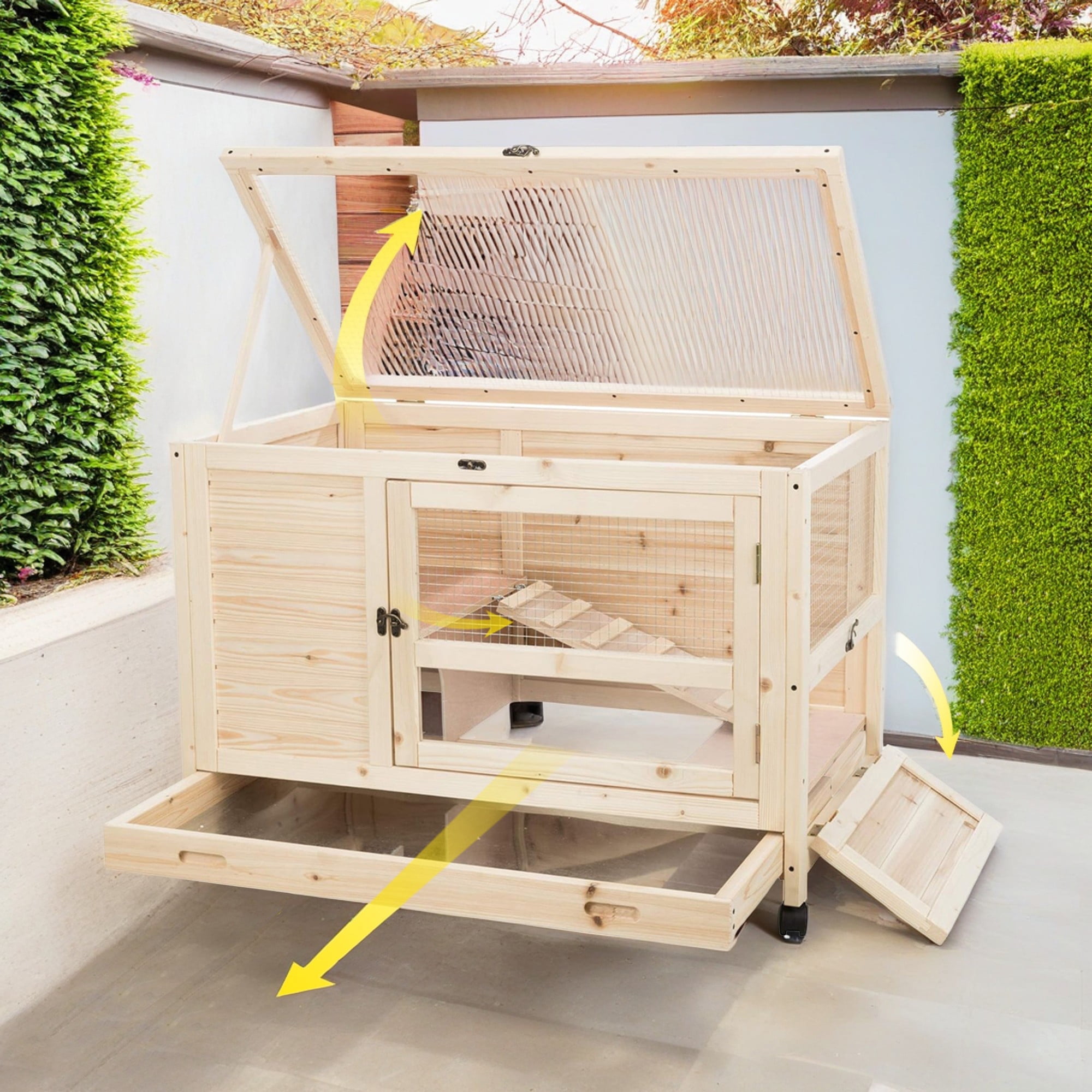 Pefilos 35" Wood Rabbit Hutch with Run, Bunny Cages, Guinea Pig Hutch for Indoor, Leak Proof Design Hamster House, Beige Pefilos 35" Wood Rabbit Hutch with Run, Bunny Cages, Guinea Pig Hutch for Indoor, Leak Proof Design Hamster House, Beige