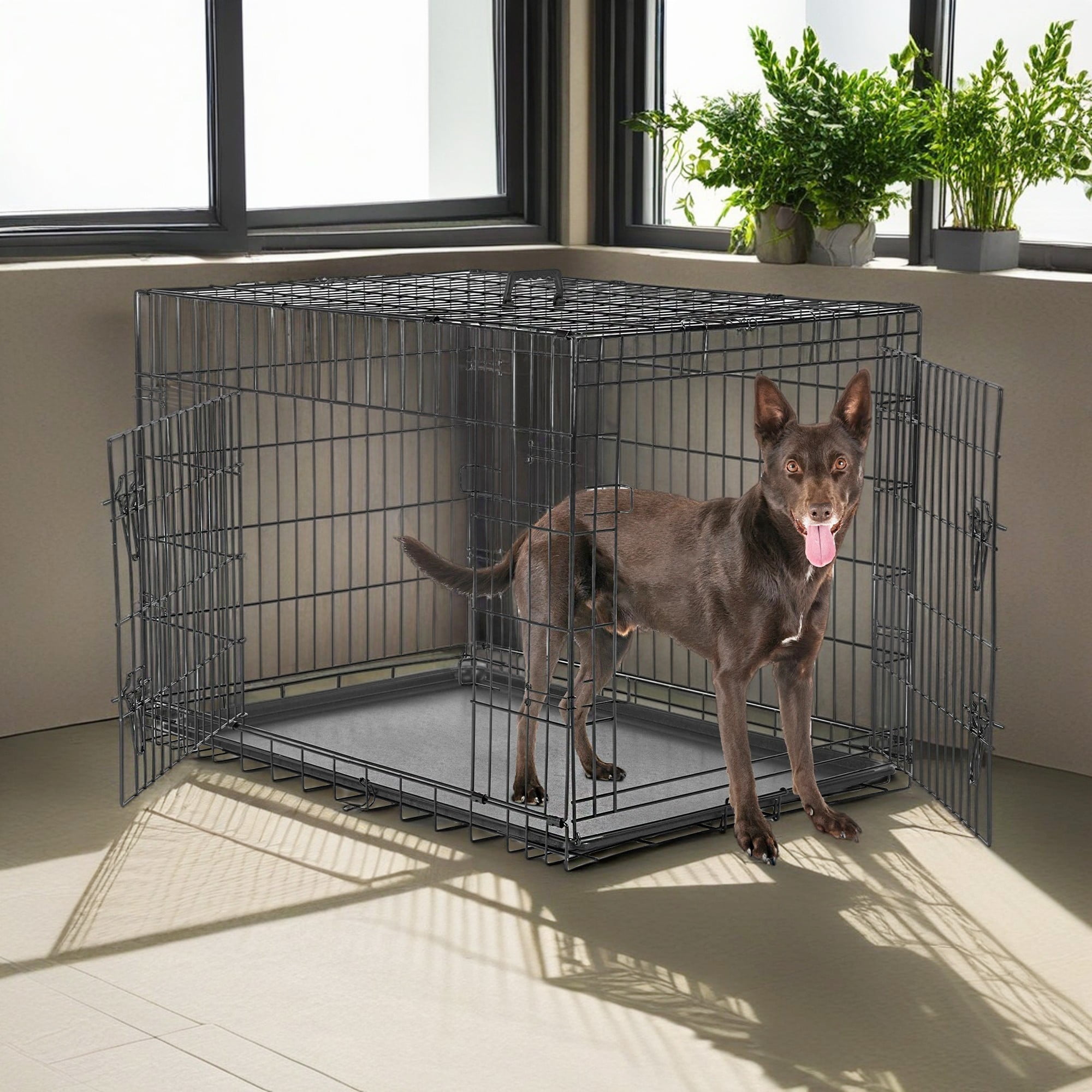 Pefilos 36" Dog Crates for Large Dogs Folding Mental Wire Pet Cage Outdoor and Indoor Dog Kennels with Double-Door, Divider Panel, Removable Tray, Black Pefilos 36" Dog Crates for Large Dogs Folding Mental Wire Pet Cage Outdoor and Indoor Dog Kennels with Double-Door, Divider Panel, Removable Tray, Black