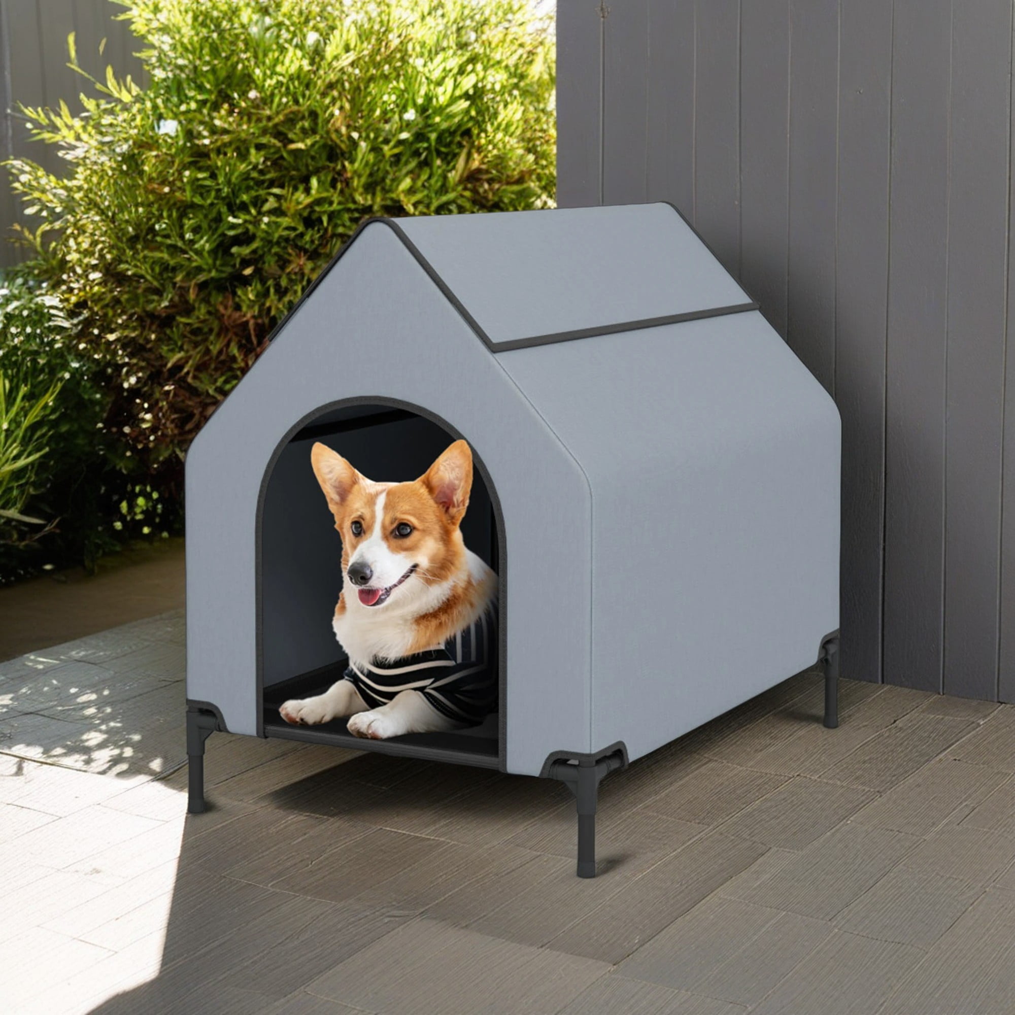 Pefilos 36" Dog House for Small Dogs Indoor or Outside, Weatherproof 600D PVC Dog Kennel Outdoor with Ventilated Windows, Elevated Dog Cooling Bed, Gray Pefilos 36" Dog House for Small Dogs Indoor or Outside, Weatherproof 600D PVC Dog Kennel Outdoor with Ventilated Windows, Elevated Dog Cooling Bed, Gray