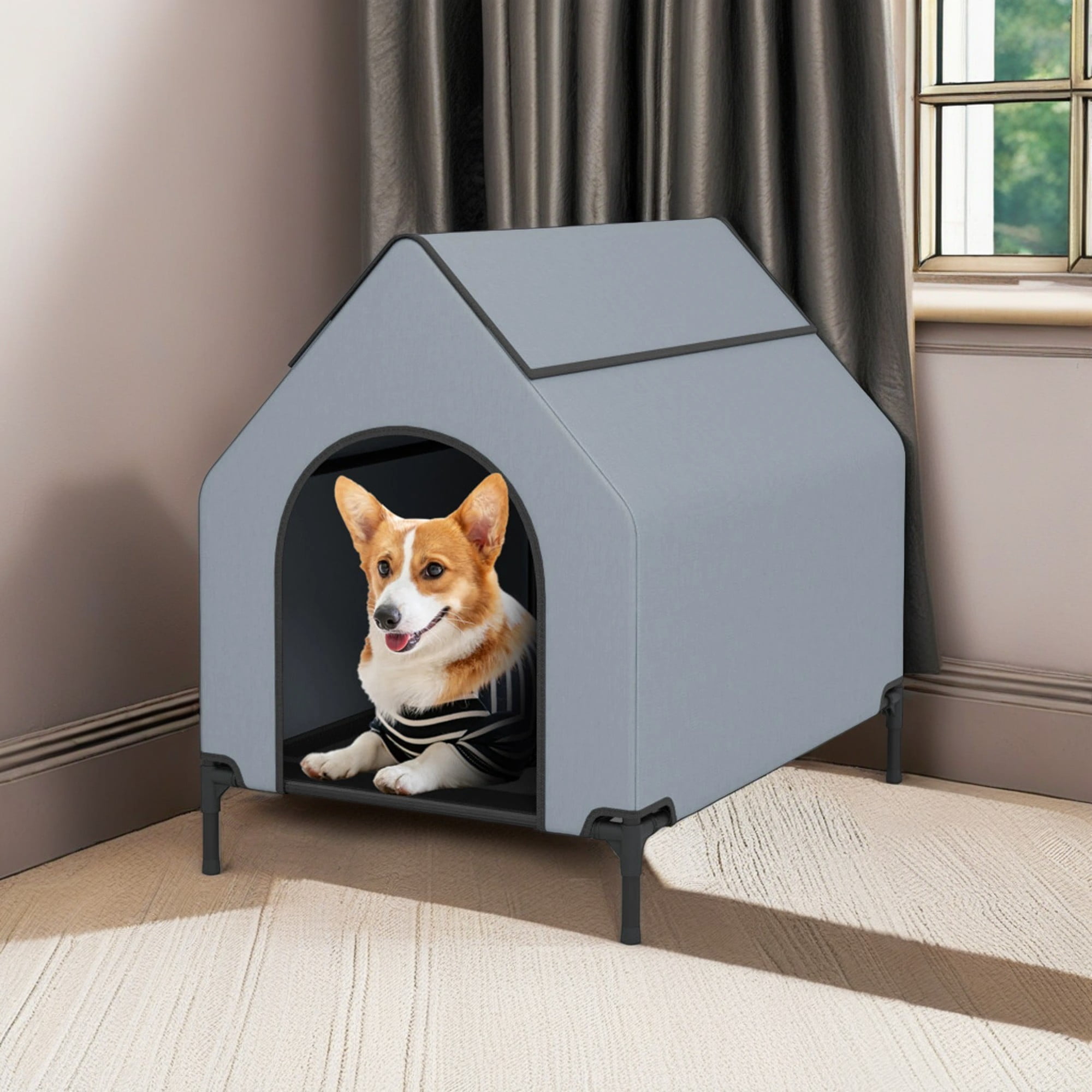 Pefilos 36" Dog House for Small Dogs, Outside Elevated Dog Bed, Weatherproof Dog Kennel for Indoor and Outdoor, Portable Dog Shelter Cot with Ventilated Windows, Gray Pefilos 36" Dog House for Small Dogs, Outside Elevated Dog Bed, Weatherproof Dog Kennel for Indoor and Outdoor, Portable Dog Shelter Cot with Ventilated Windows, Gray
