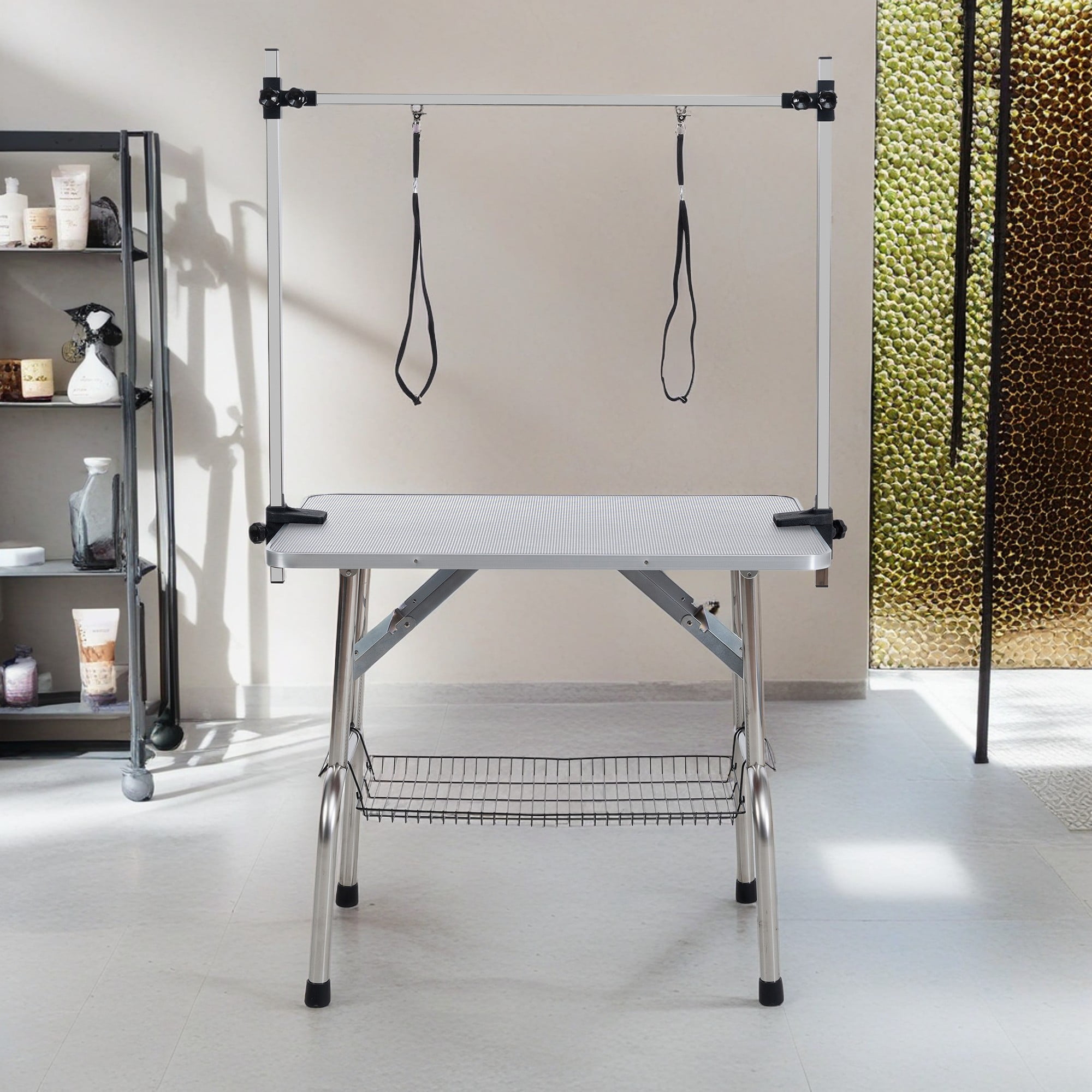 Pefilos 36" Dog Pet Grooming Table, Adjustable Arm Foldable Non-Slip Top, Rust-Proof, Waterproof, Warp-Free Trimming Table for Pets, Gray Pefilos 36" Dog Pet Grooming Table, Adjustable Arm Foldable Non-Slip Top, Rust-Proof, Waterproof, Warp-Free Trimming Table for Pets, Gray